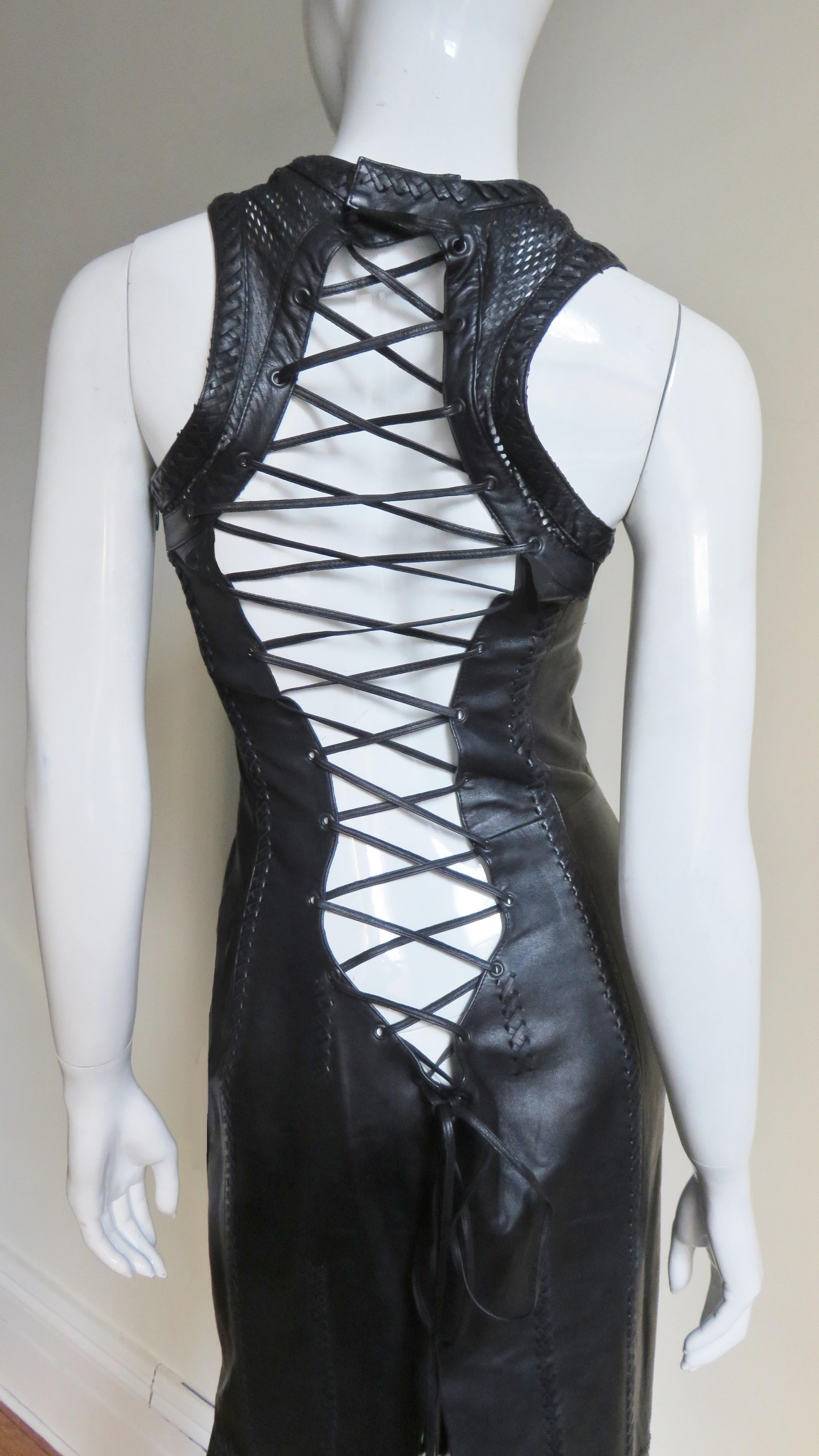  Gianni Versace Leather Lace up Dress S/S 2002 For Sale 7