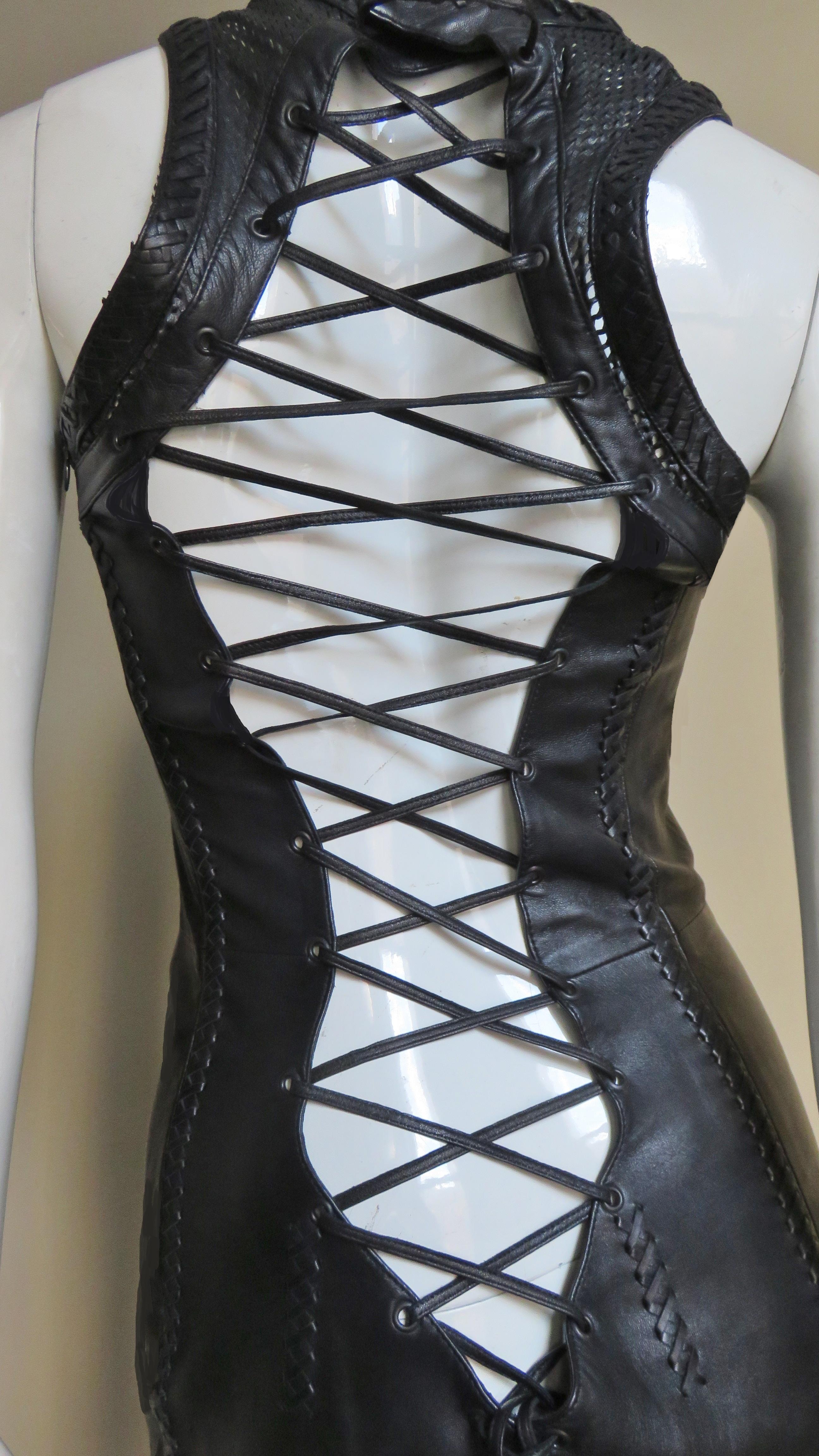  Gianni Versace Leather Lace up Dress S/S 2002 For Sale 8