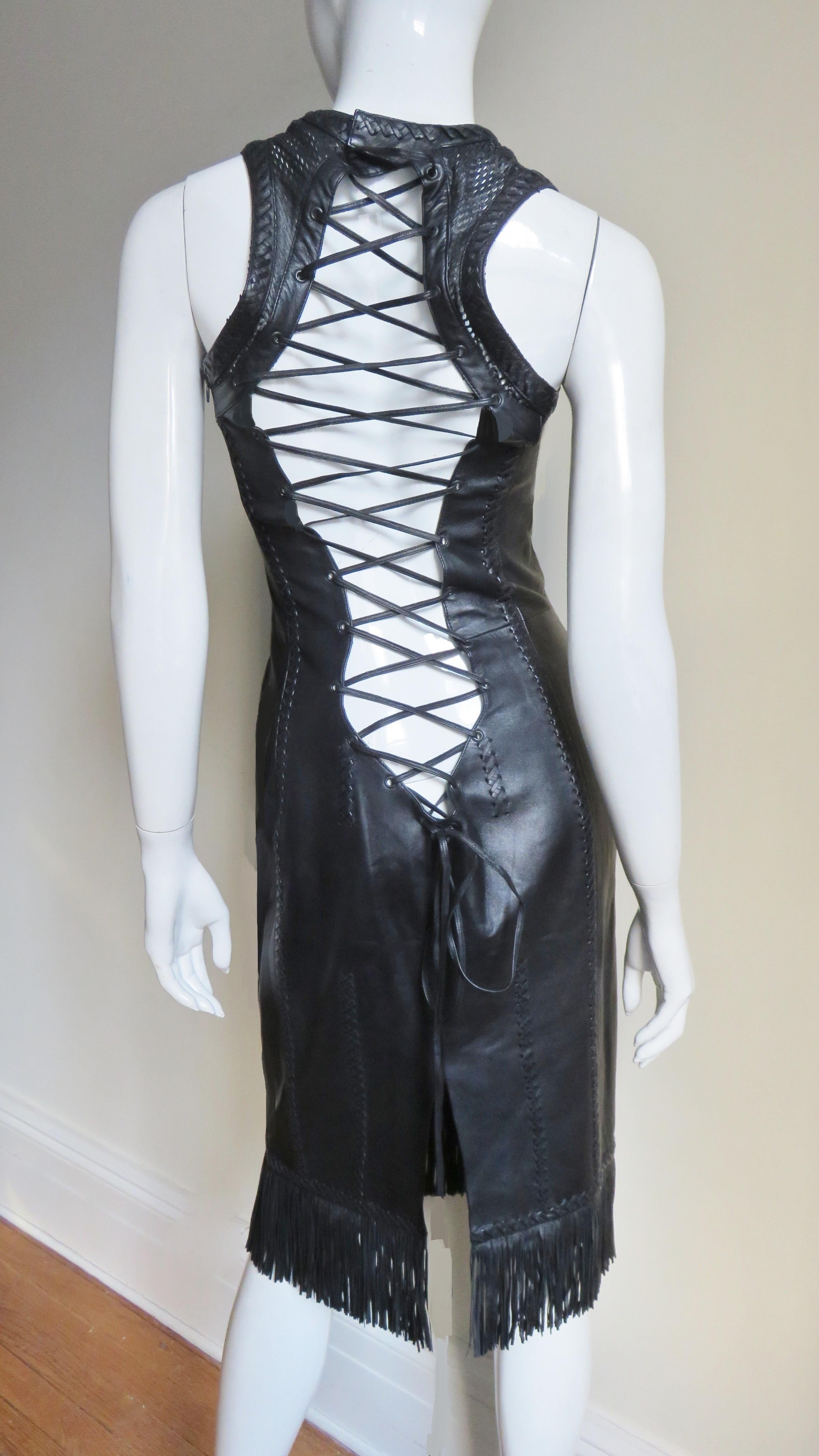  Gianni Versace Leather Lace up Dress S/S 2002 For Sale 10