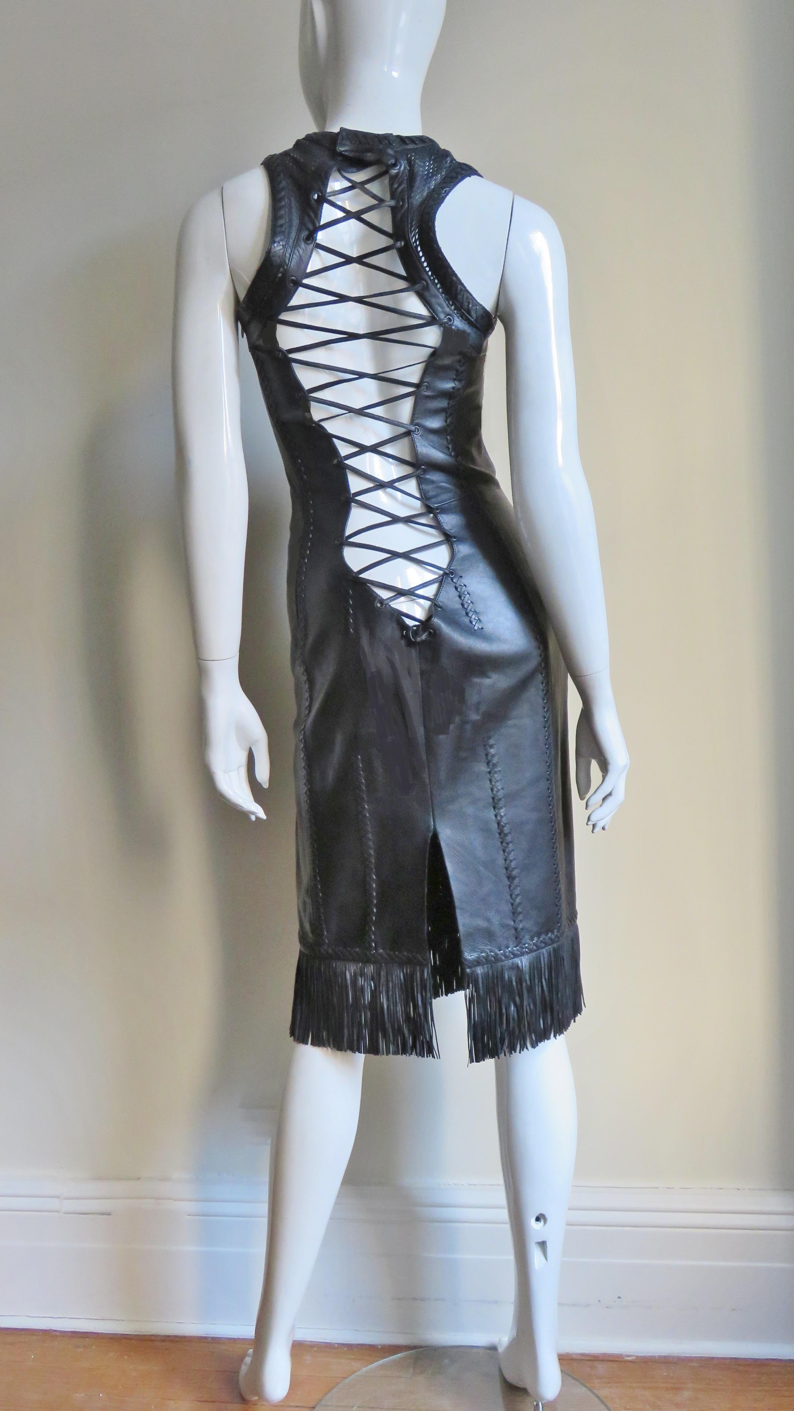  Gianni Versace Leather Lace up Dress S/S 2002 For Sale 11