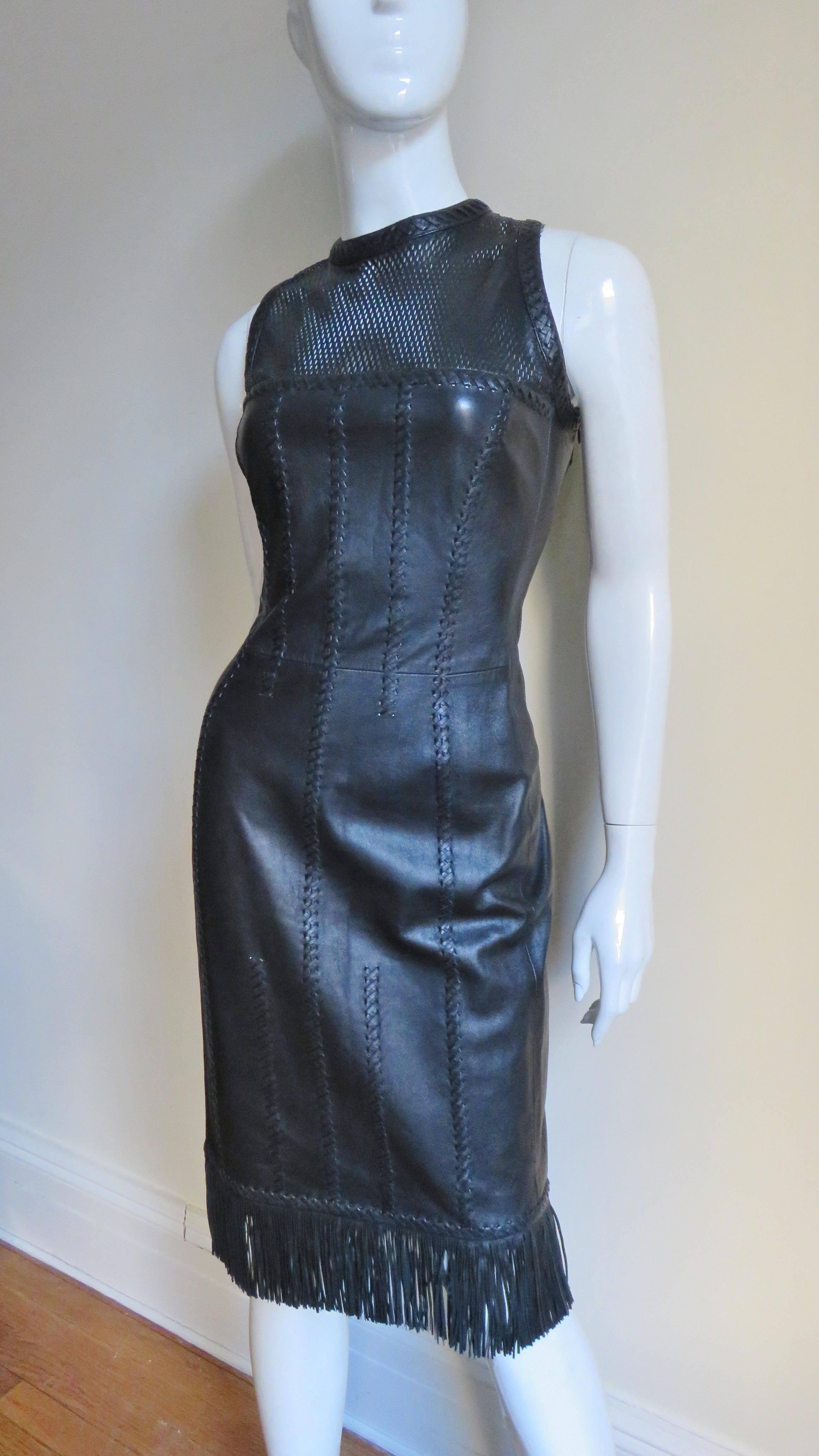Black  Gianni Versace Leather Lace up Dress S/S 2002 For Sale