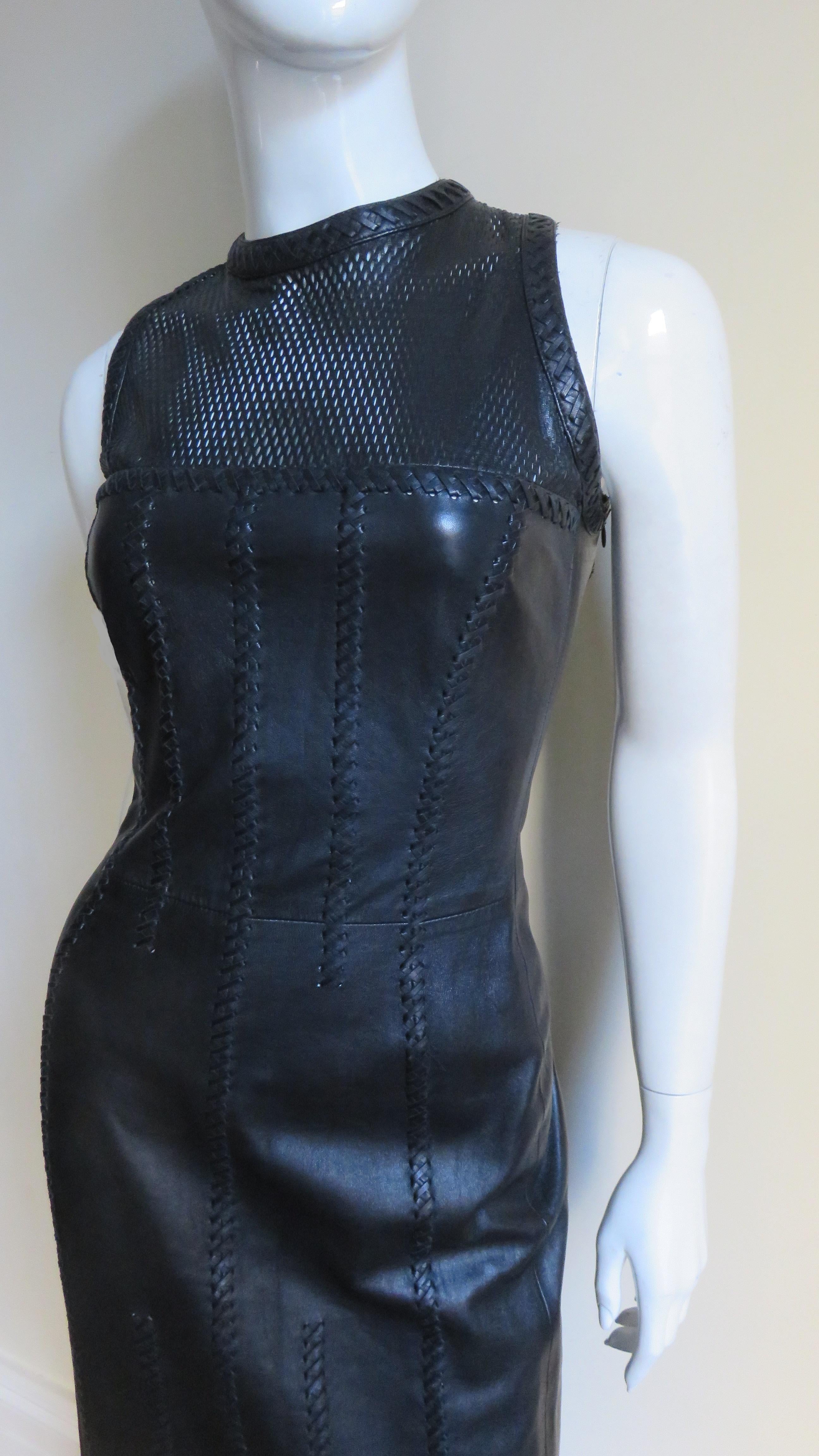  Gianni Versace Leather Lace up Dress S/S 2002 In Excellent Condition For Sale In Water Mill, NY