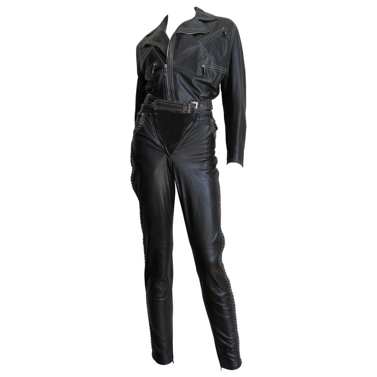 Gianni Versace Leather Motorcycle Jacket and Pants With Chain Trim ...