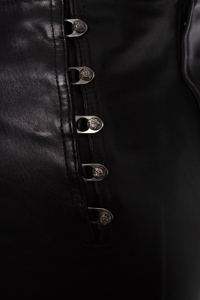 Gianni Versace, leather skirt with medusa pins For Sale 1