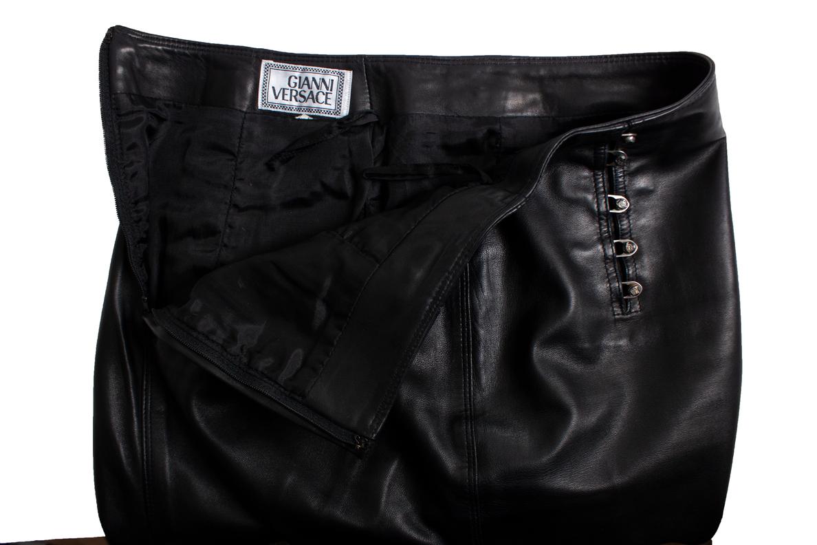 Gianni Versace, leather skirt with medusa pins For Sale 2