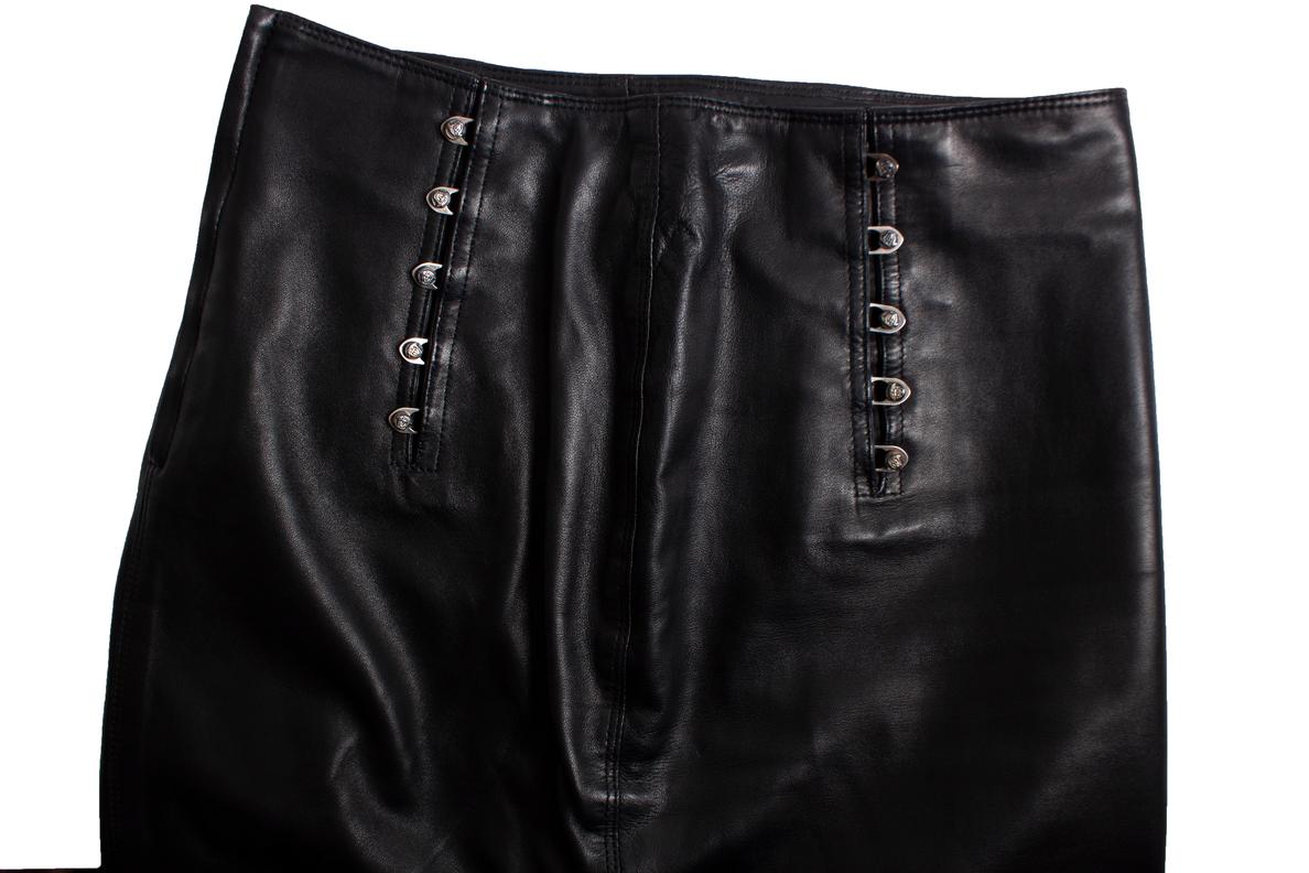 Gianni Versace, leather skirt with medusa pins For Sale 3