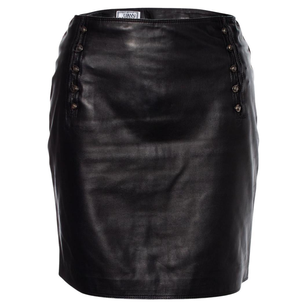 Gianni Versace, leather skirt with medusa pins For Sale