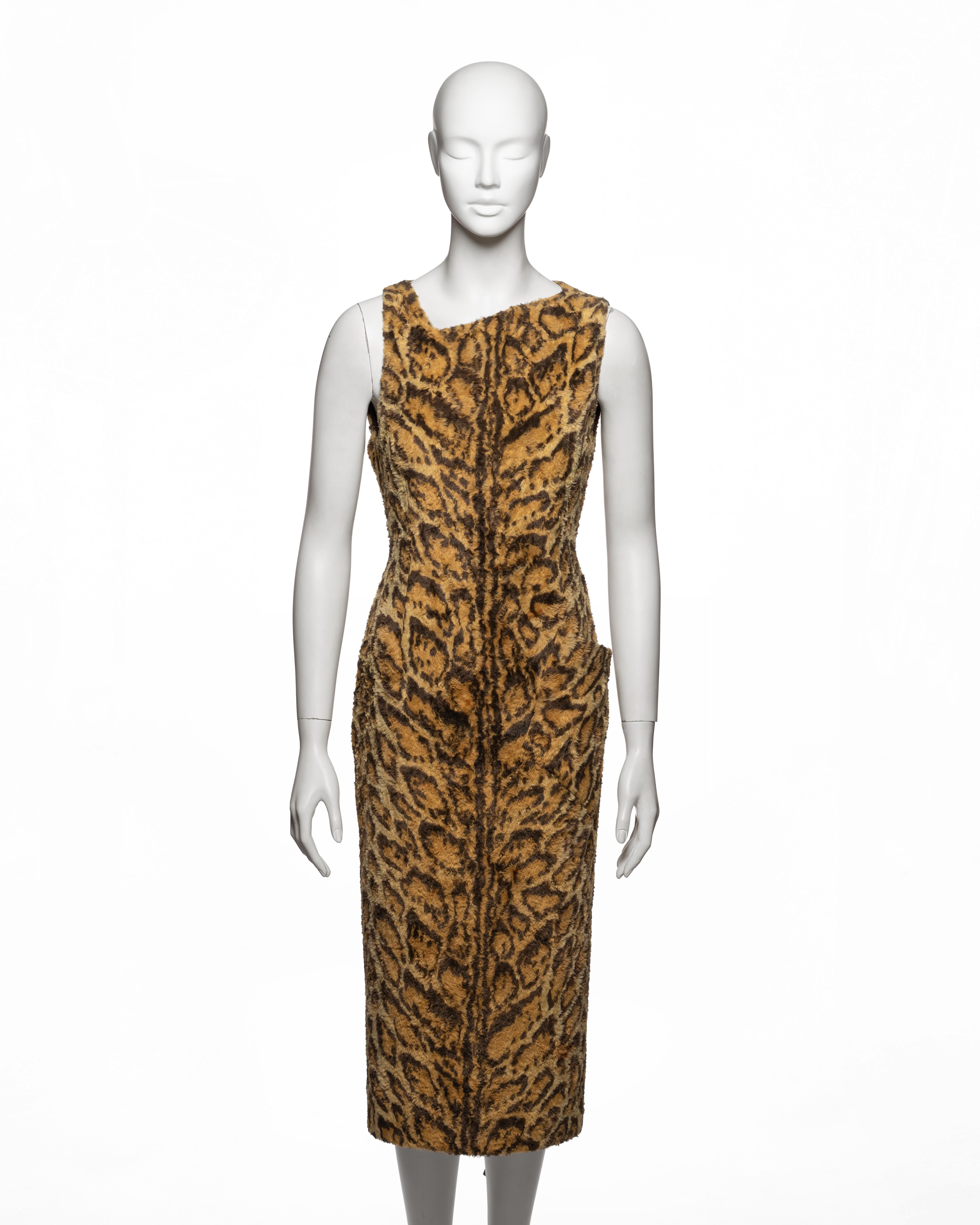 Donna Gianni Versace, tubino in pelliccia sintetica con stampa leopardo, AI 1996 in vendita