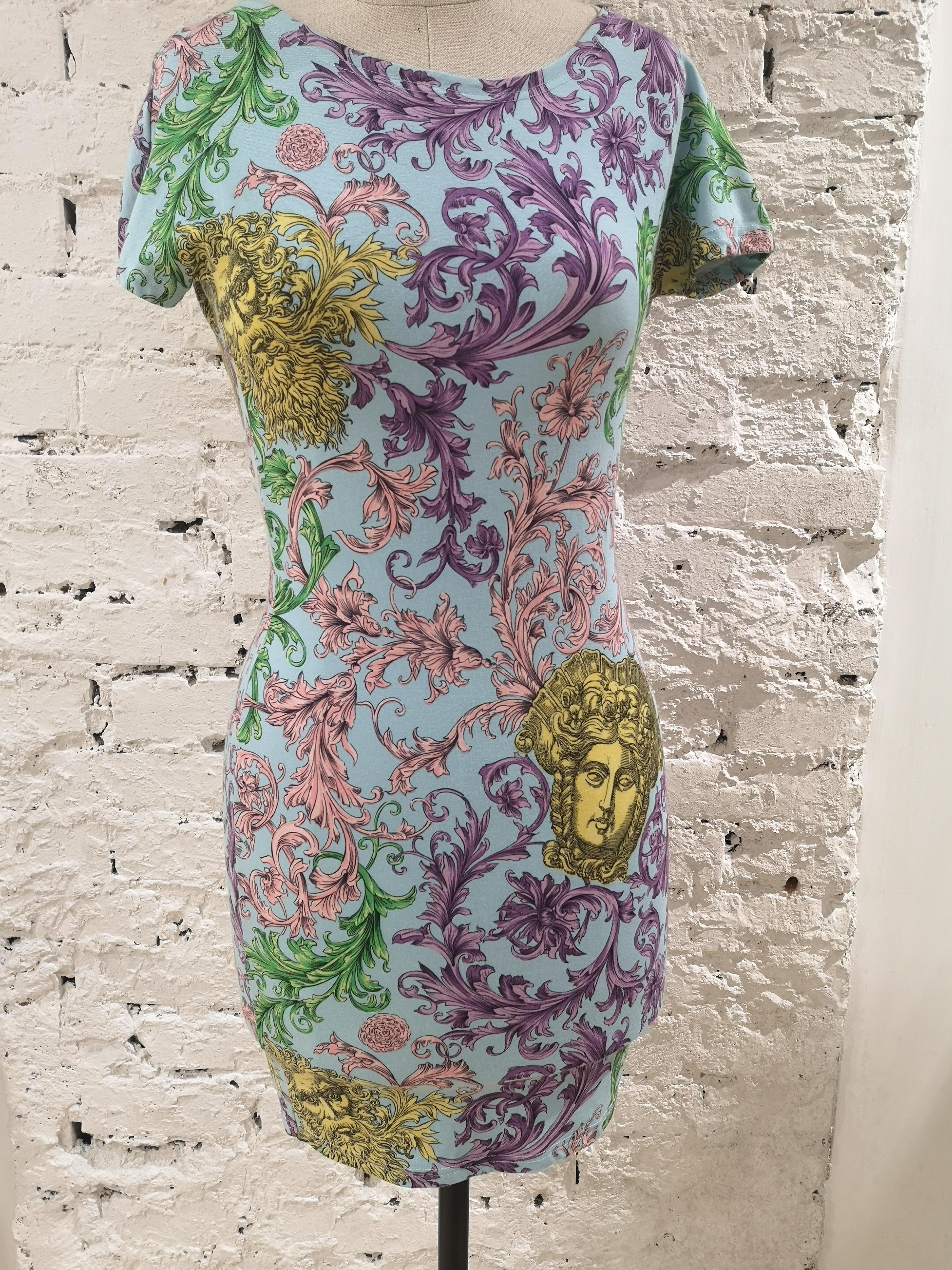 Gianni Versace light blue multicoloured Medusa Dress 6