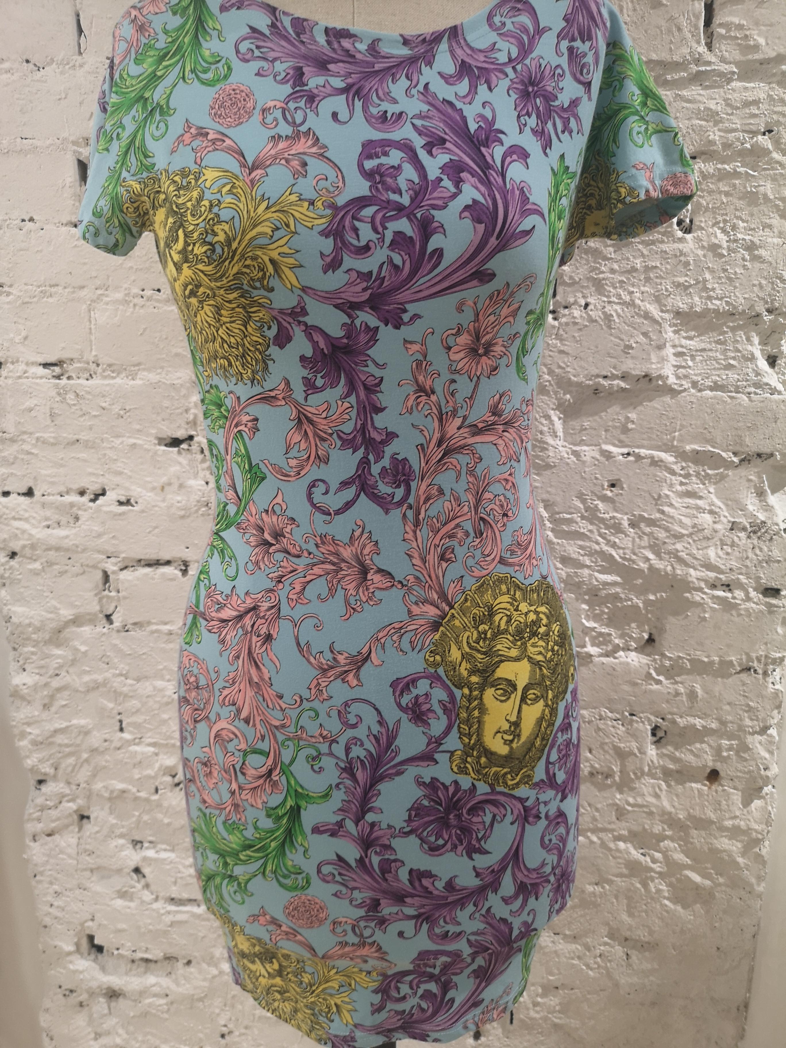 Gianni Versace light blue multicoloured Medusa Dress 7