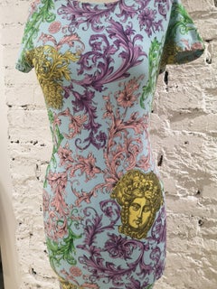 Gianni Versace light blue multicoloured Medusa Dress