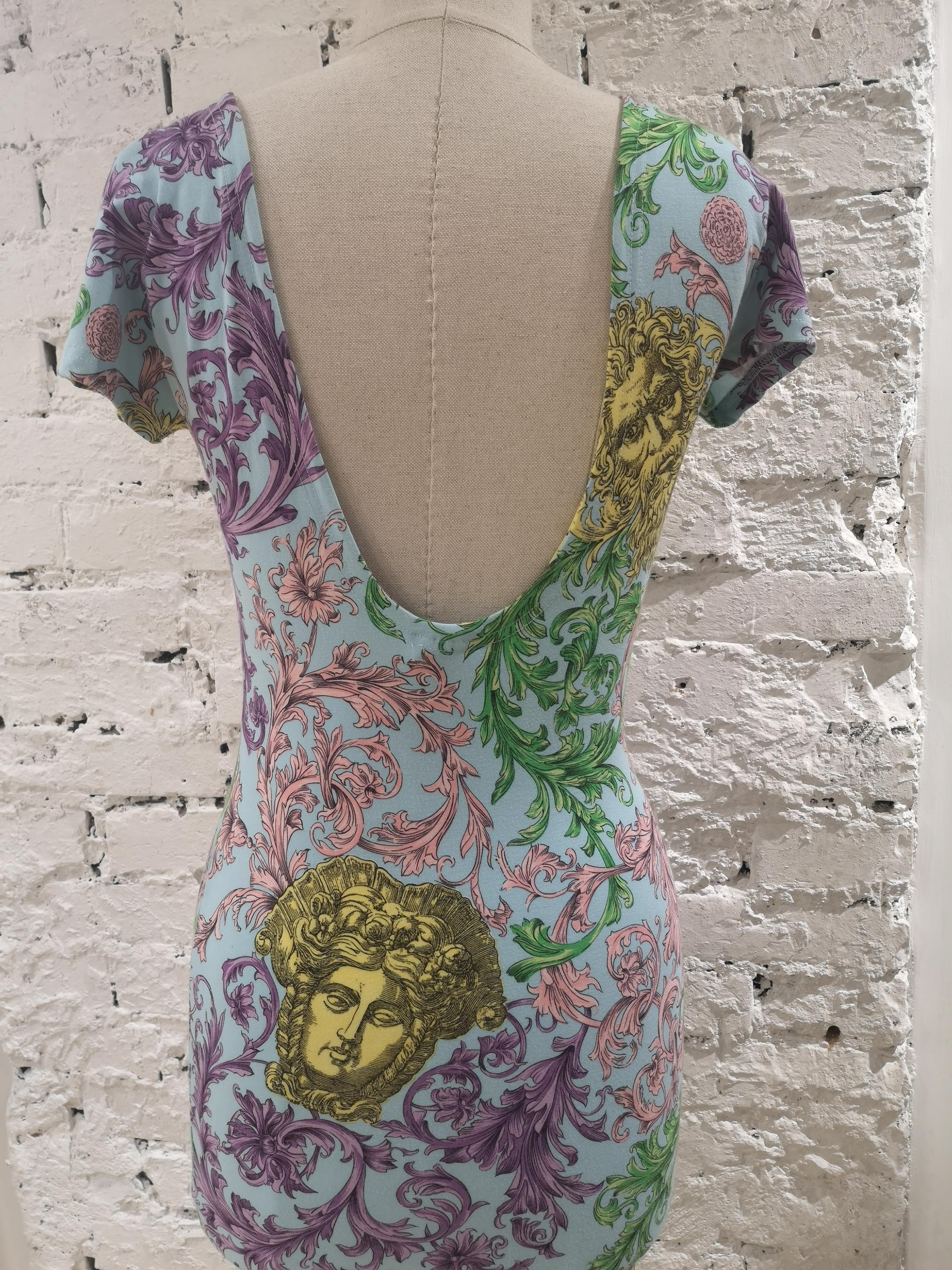Gianni Versace light blue multicoloured Medusa Dress In New Condition In Capri, IT