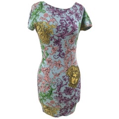 Gianni Versace light blue multicoloured Medusa Dress