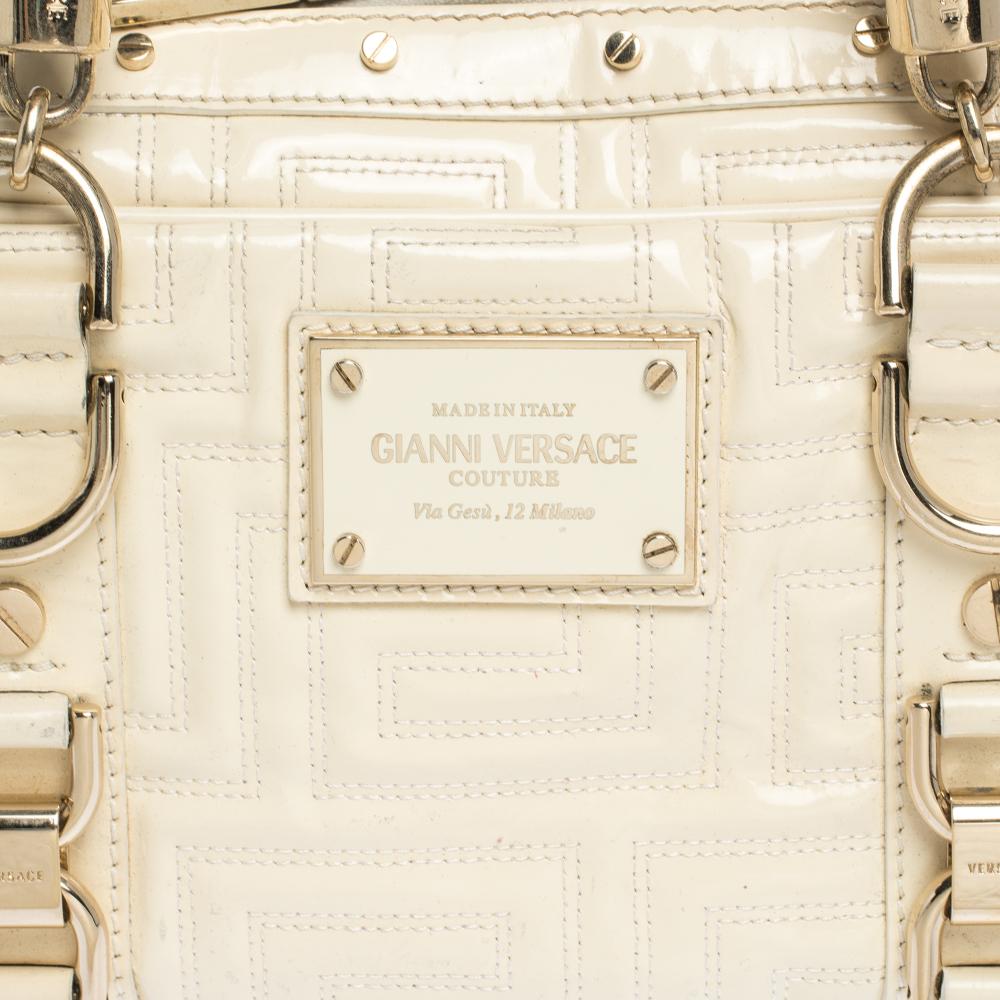 Gianni Versace Light Cream Quilted Patent Leather Bowler Bag 2