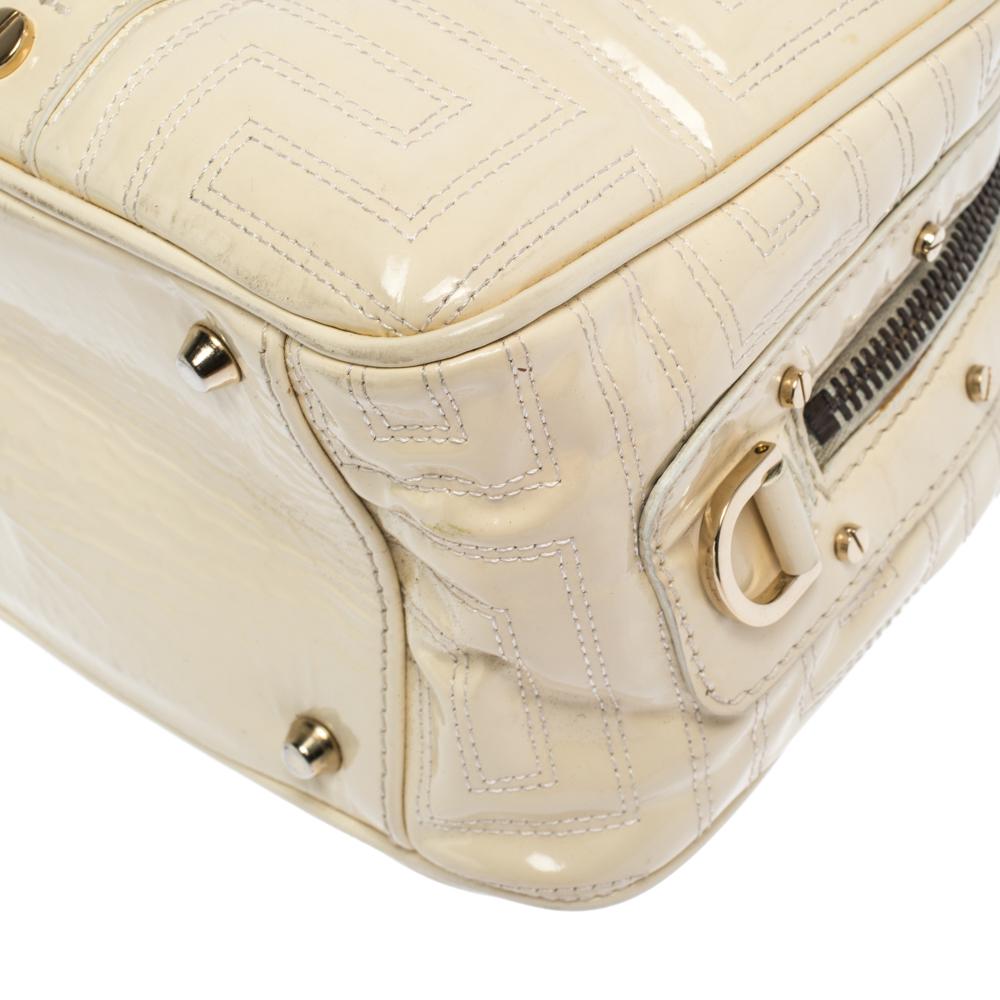 Women's Gianni Versace Light Cream Quilted Patent Leather Bowler Bag