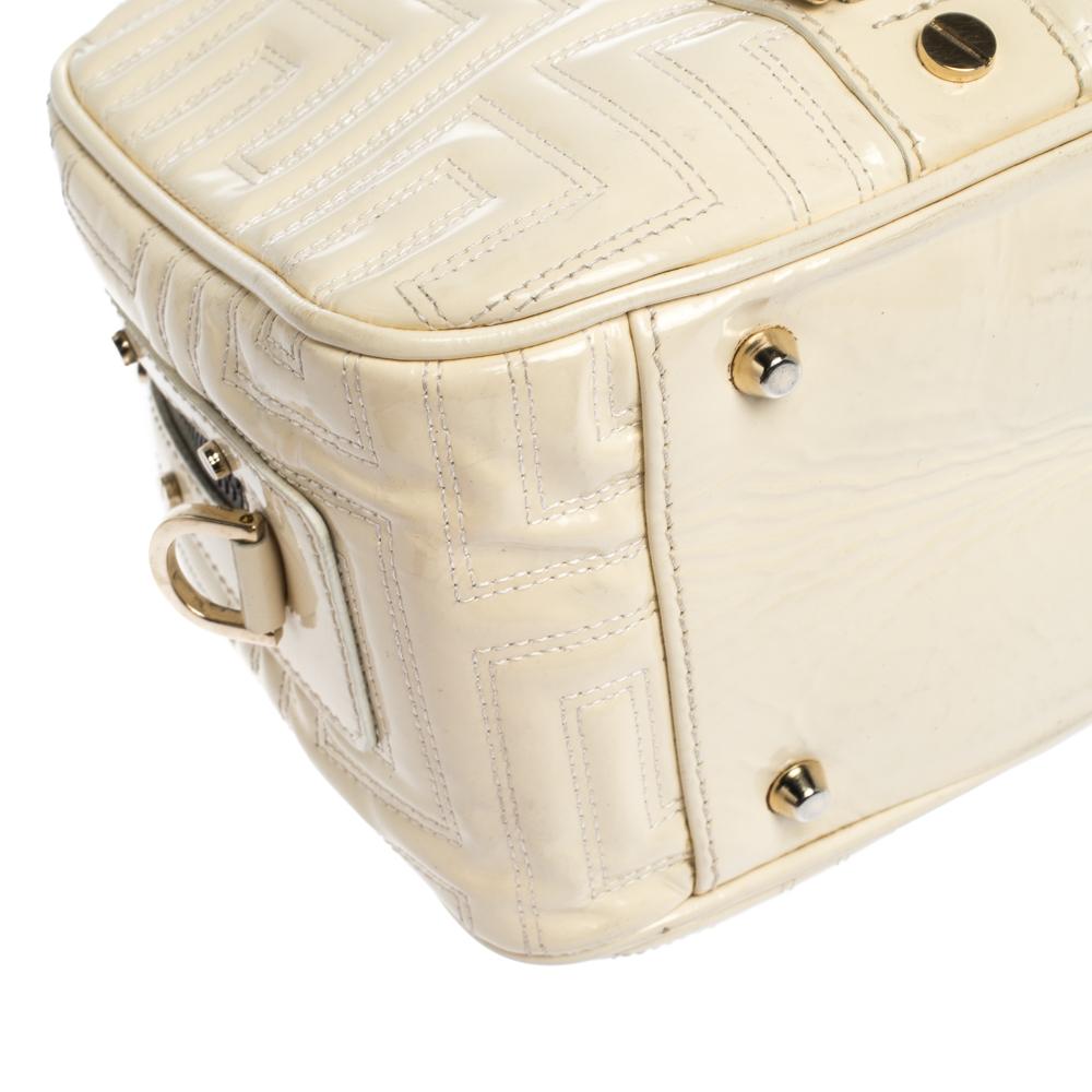 Gianni Versace Light Cream Quilted Patent Leather Bowler Bag 1