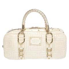 Gianni Versace Light Cream Quilted Patent Leather Bowler Bag