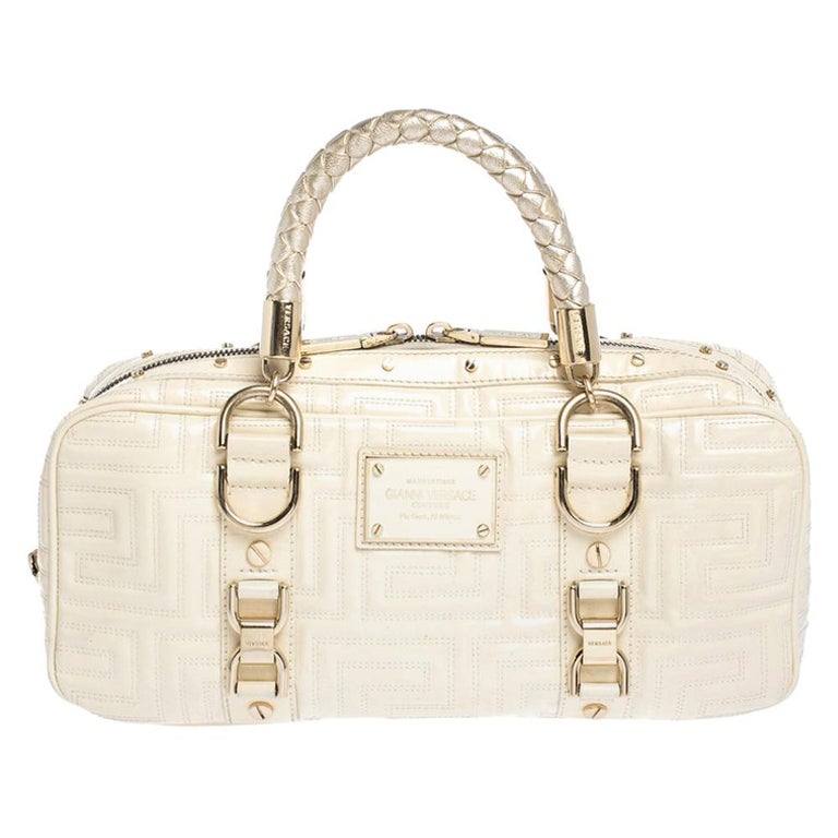 Gianni Versace Light Cream Quilted Patent Leather Bowler Bag at 1stDibs ...