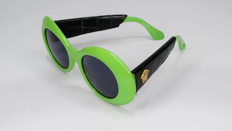 Gianni Versace Lime Green Oval Sunglasses For Sale at 1stDibs | versace  green sunglasses, lime green versace sunglasses, lime green sunglasses