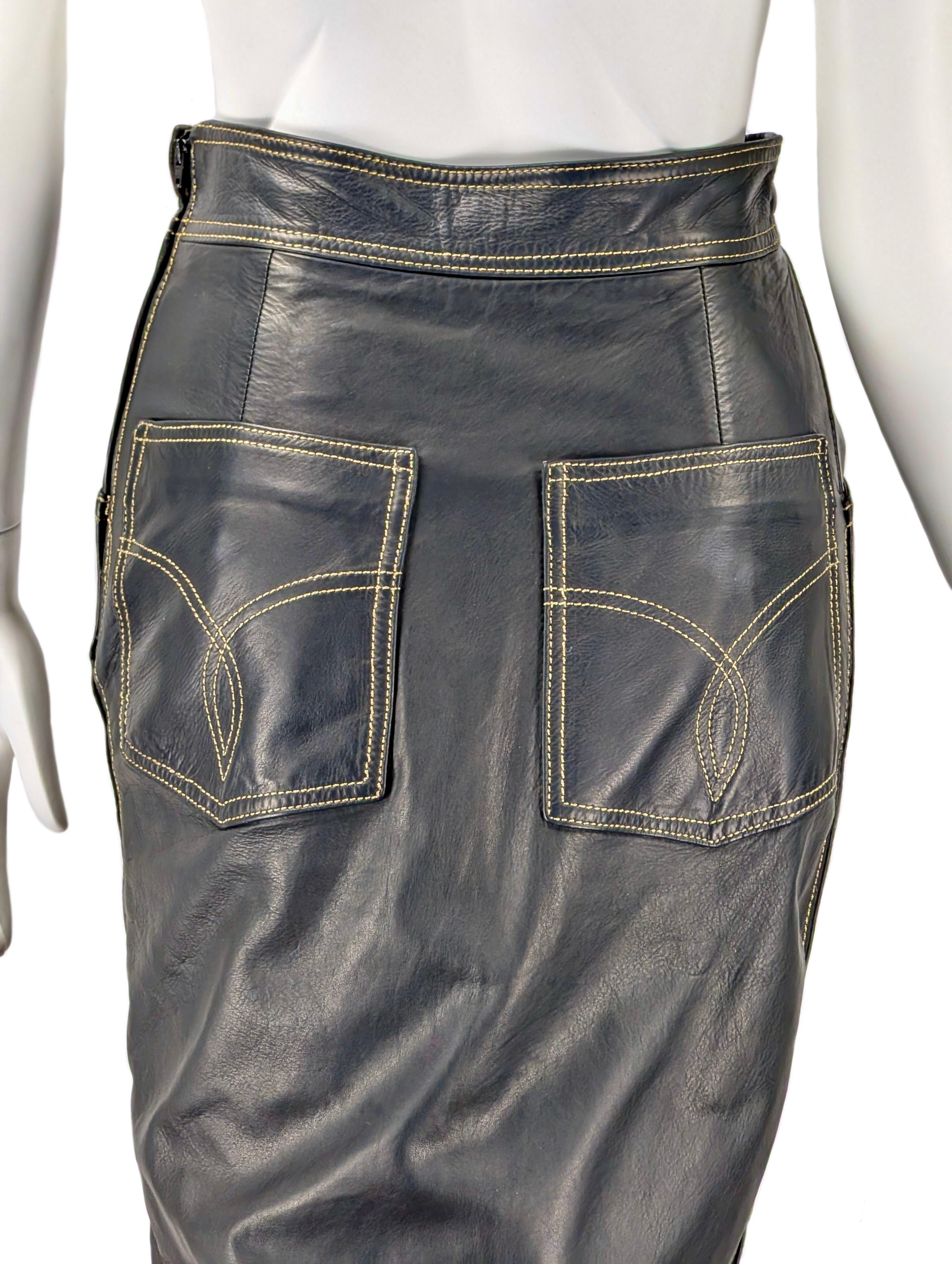 GIANNI VERSACE long black leather skirt For Sale 1