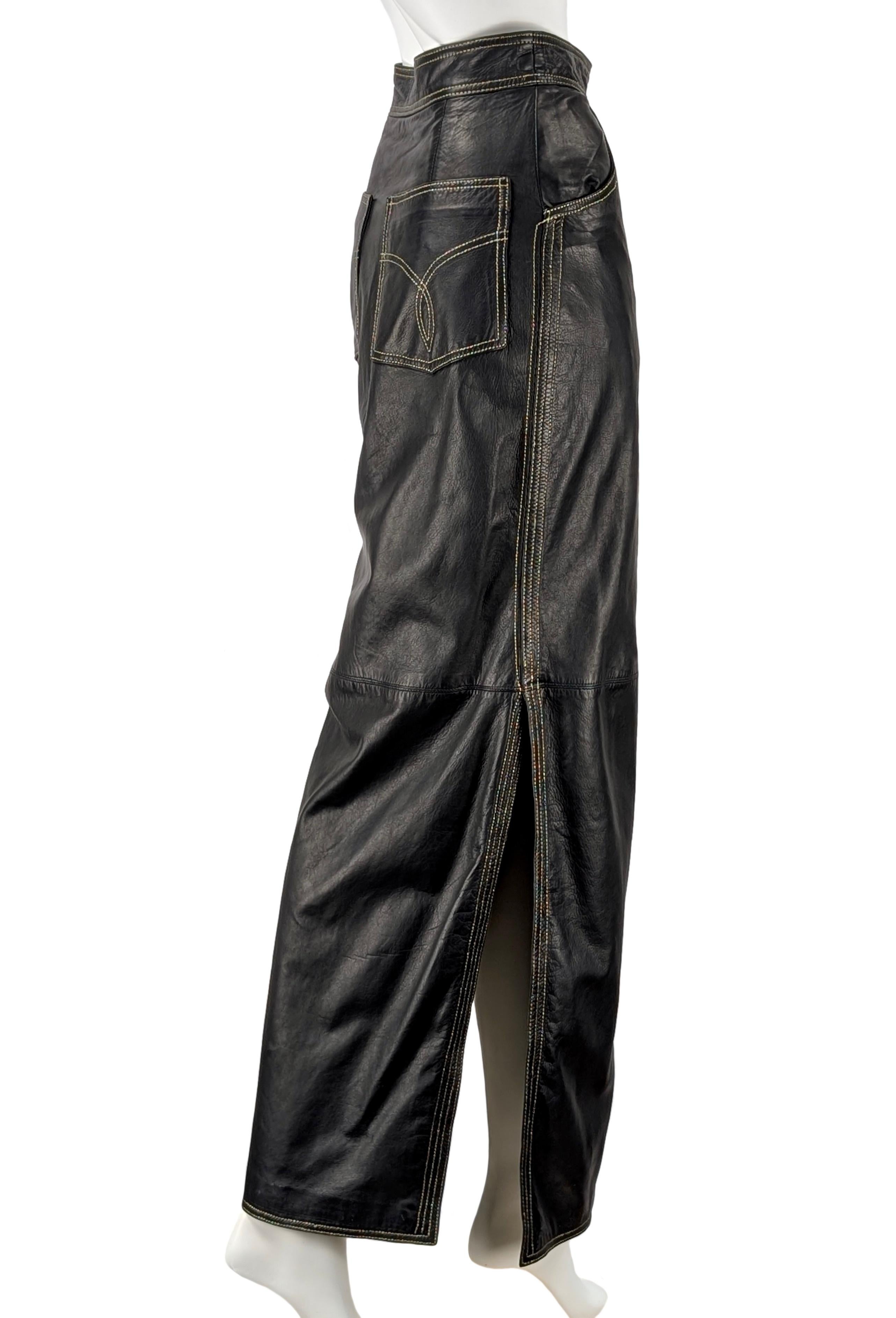 GIANNI VERSACE long black leather skirt For Sale 2