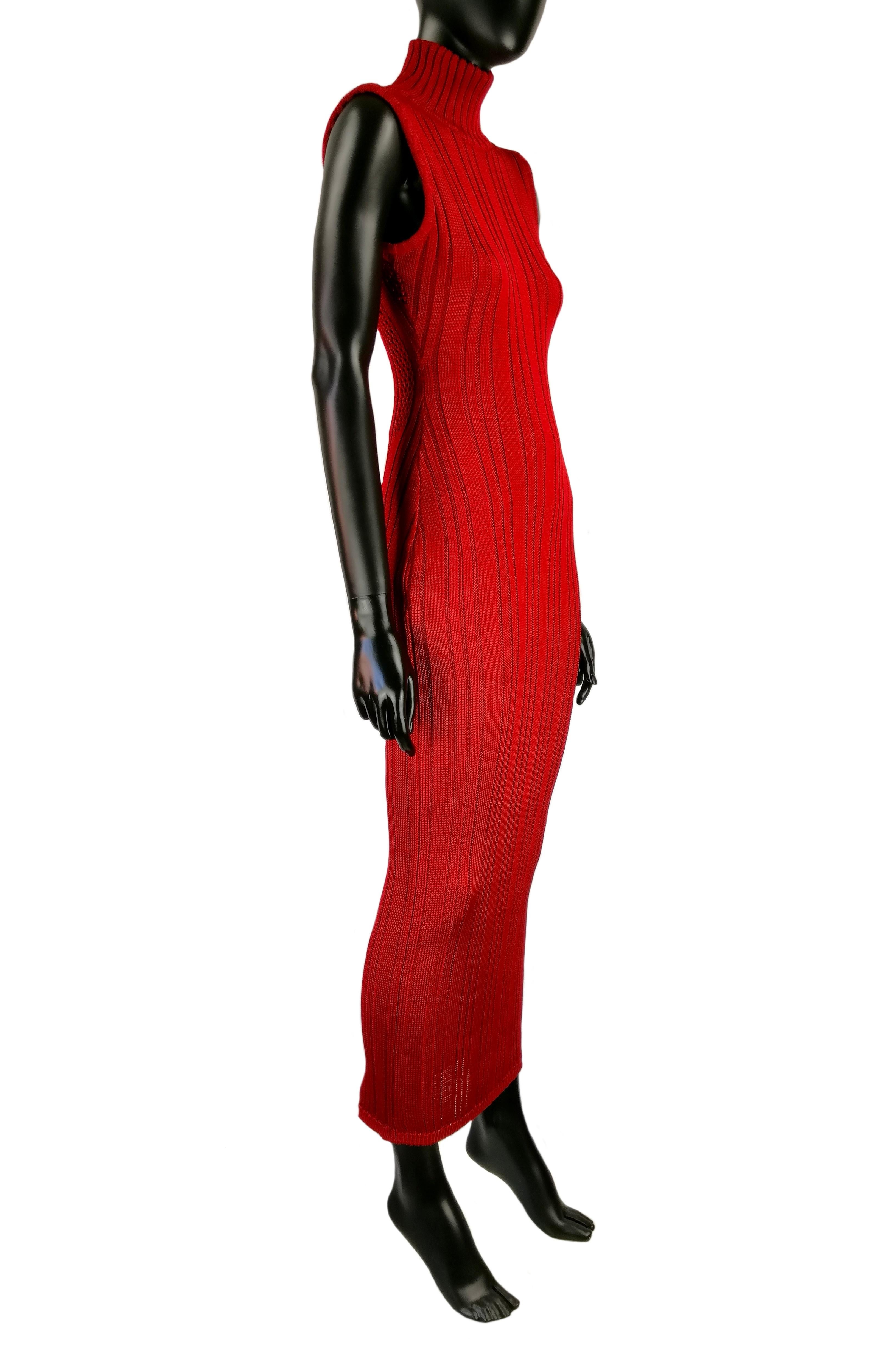 GIANNI VERSACE long ruby red knitted dress with accessories For Sale 1