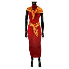 GIANNI VERSACE long ruby red knitted dress with accessories