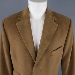 GIANNI VERSACE M Olive Green Wool Suede Notch Lapel Hidden Placket Coat