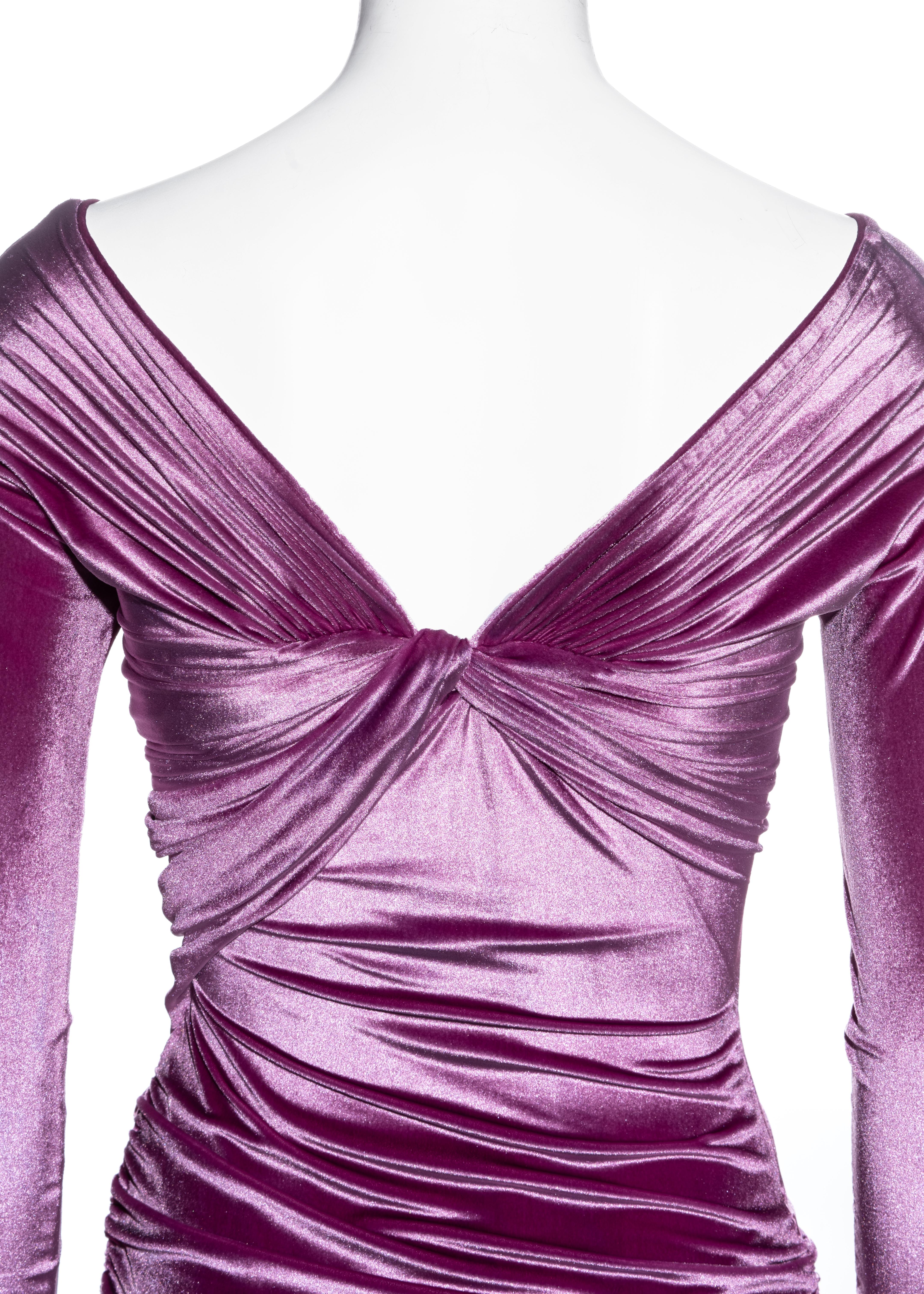 Gianni Versace magenta pink velvet ruched evening dress, fw 1995 2