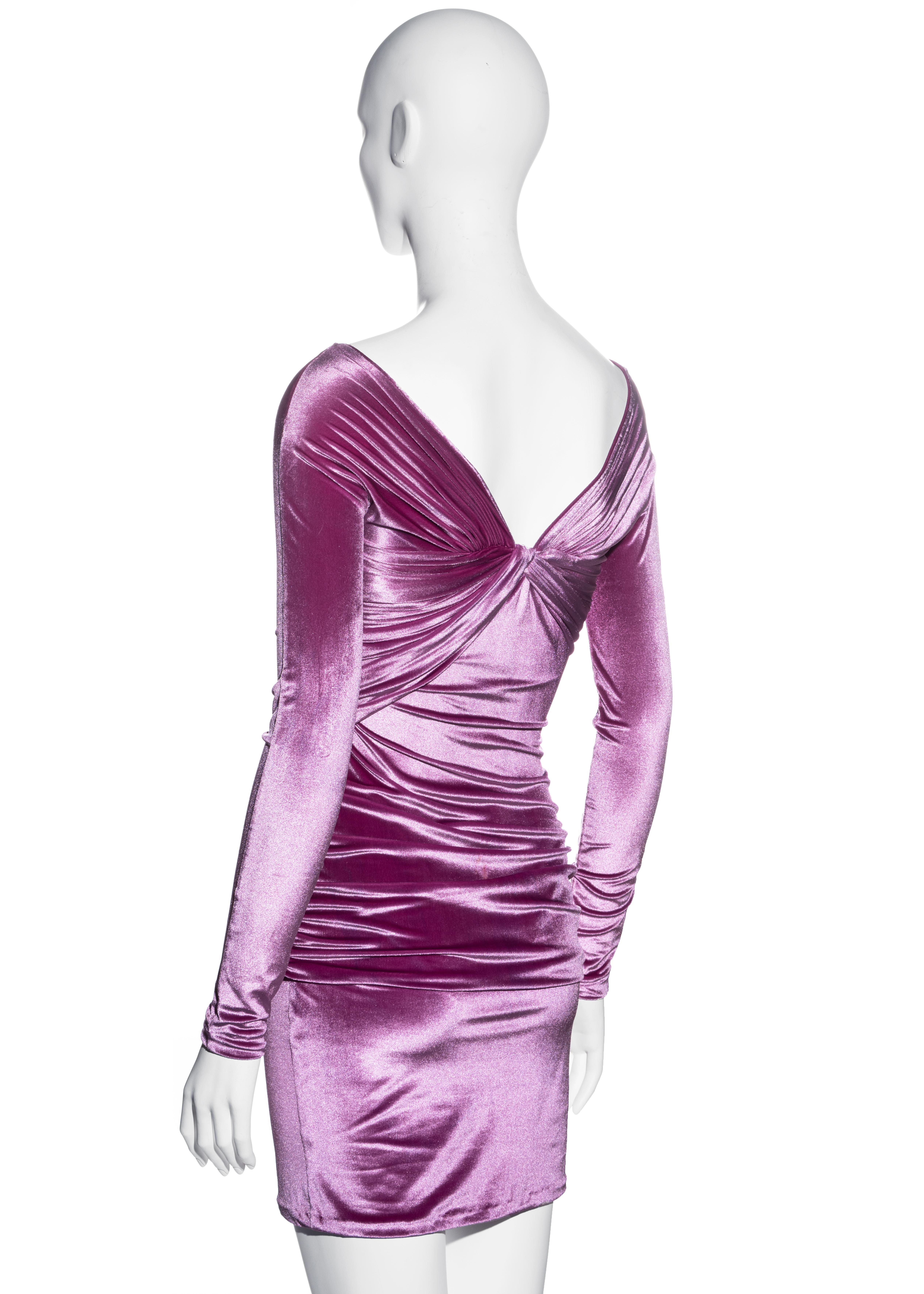 Gianni Versace magenta pink velvet ruched evening dress, fw 1995 3