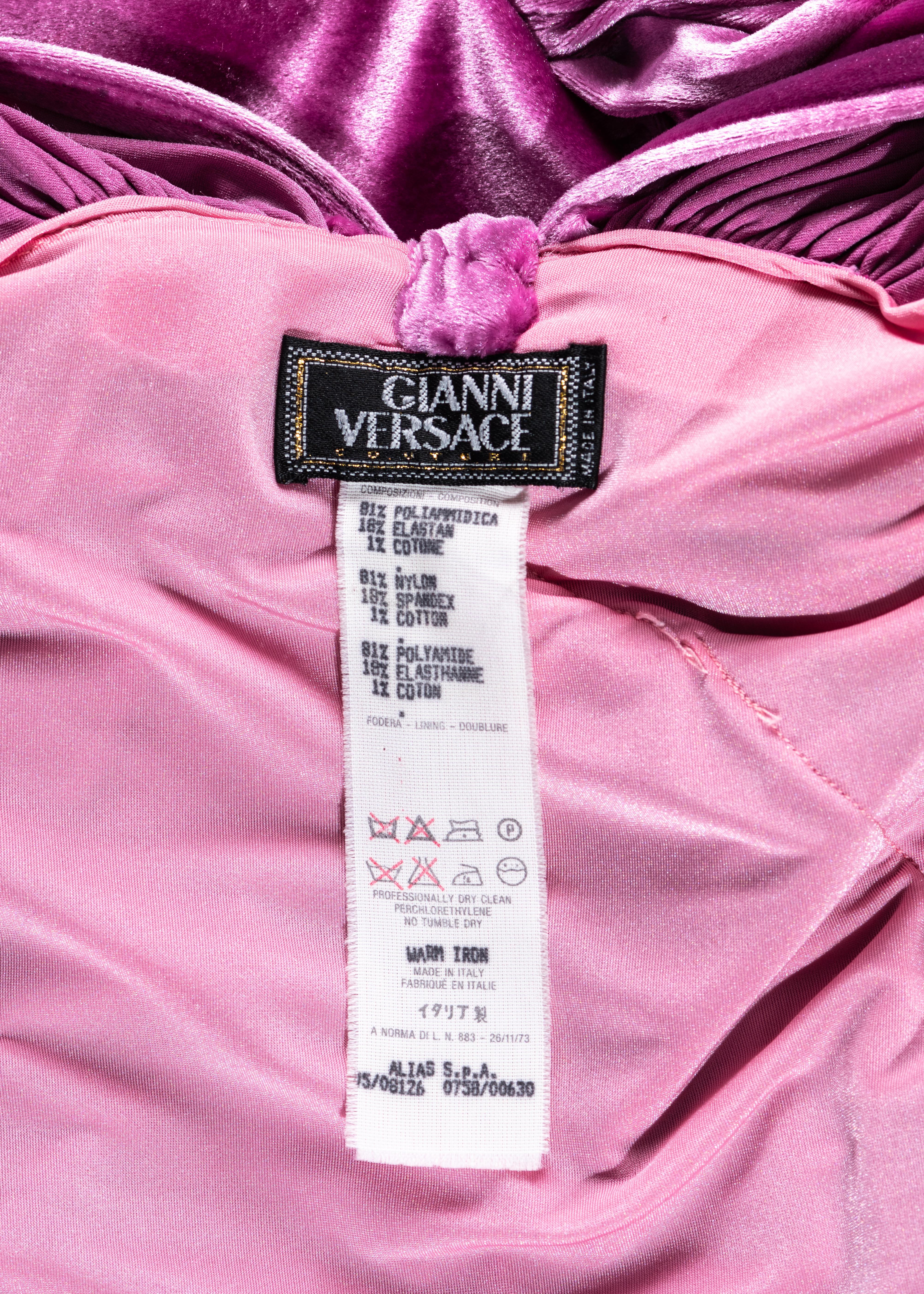 Gianni Versace magenta pink velvet ruched evening dress, fw 1995 4