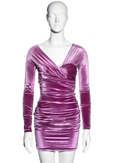 Gianni Versace magenta pink velvet ruched evening dress, fw 1995