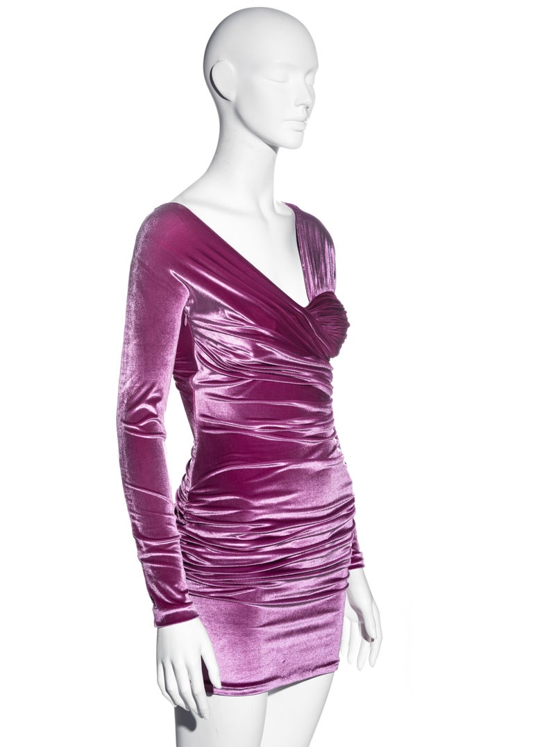 NWT F/W 1995 Gianni Versace Ruched Pink Velvet Bow Bodysuit Skirt Set main image 0