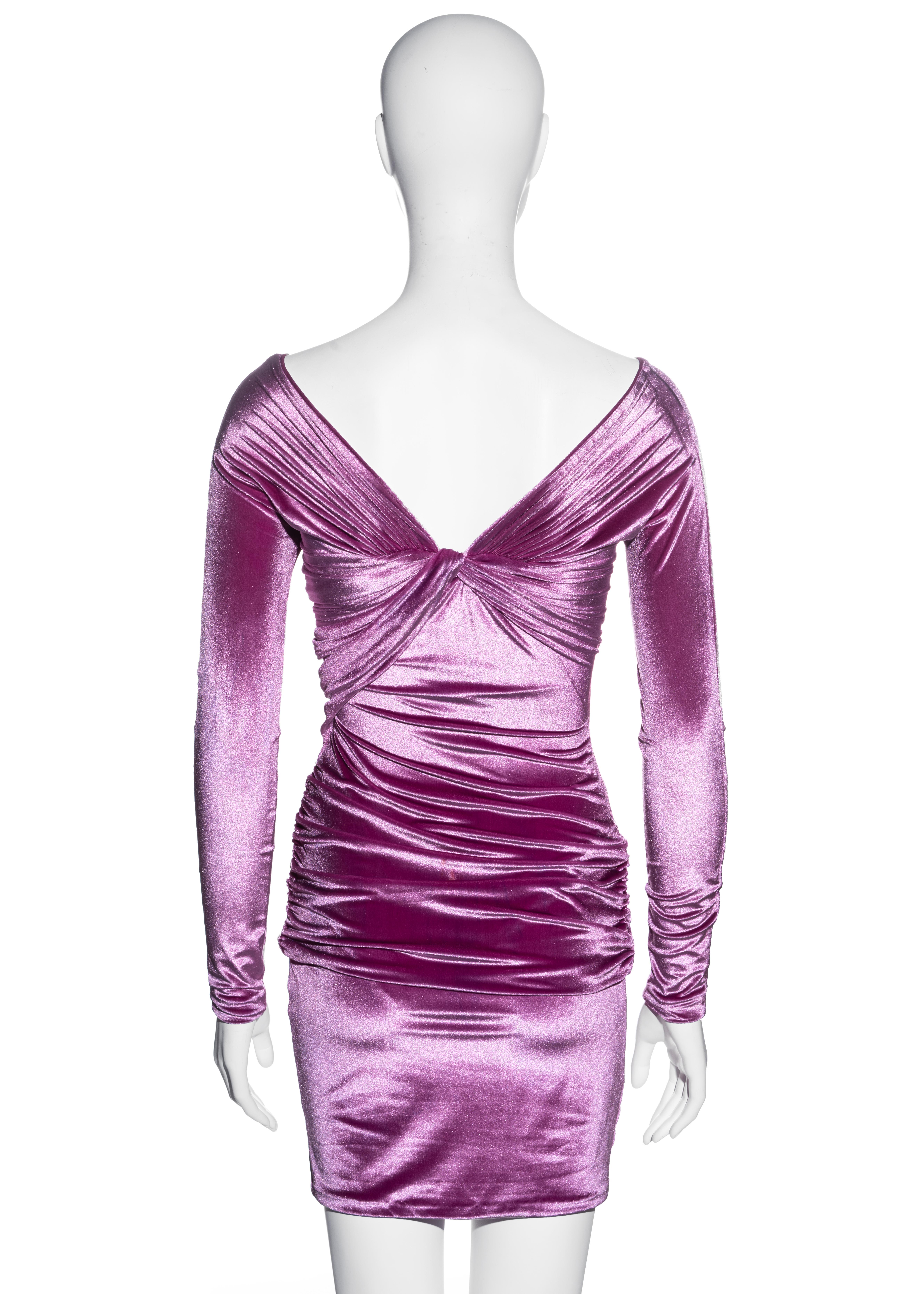 Gianni Versace magenta pink velvet ruched evening dress, fw 1995 1