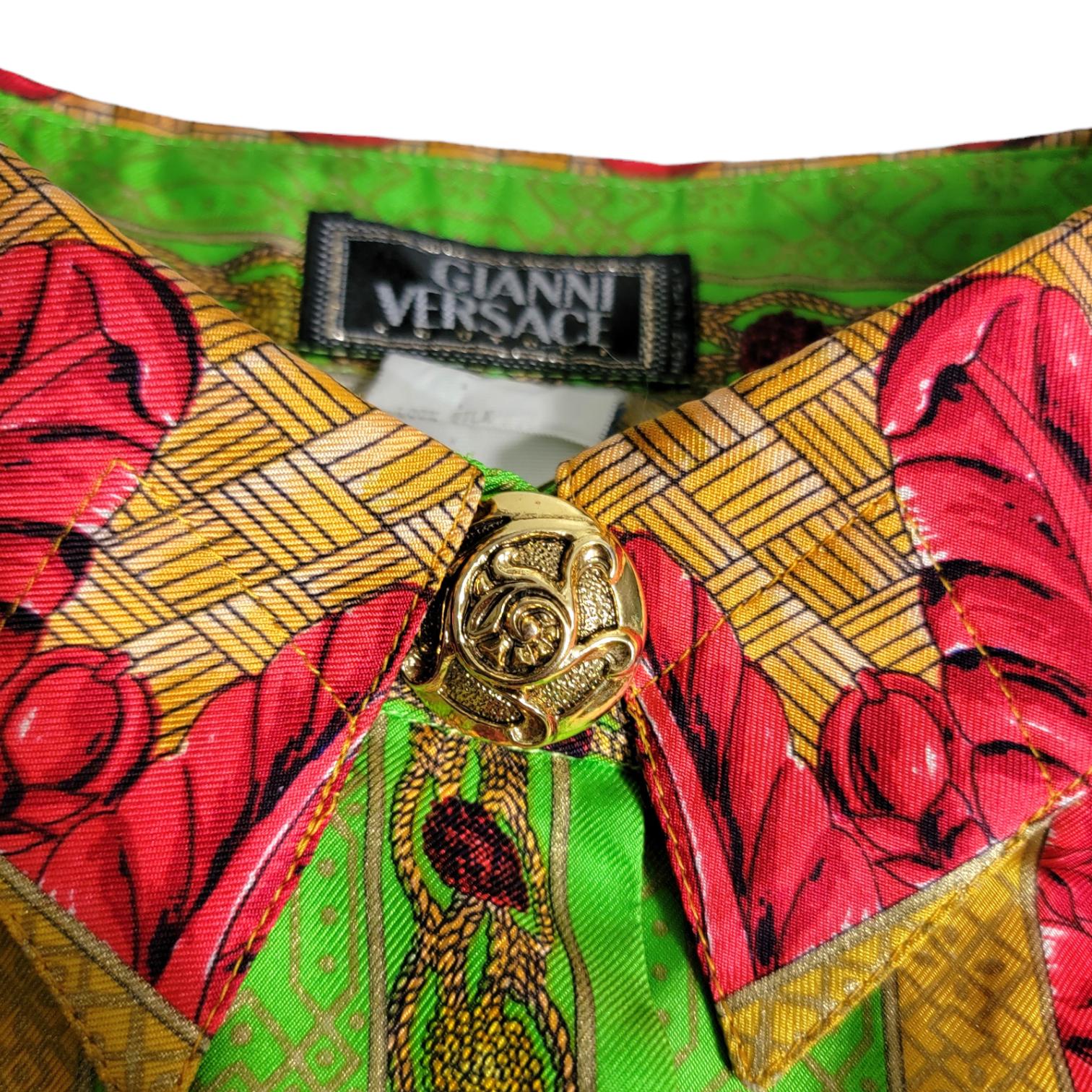Gianni Versace Marco Polo Seidenhemd Chinesischer Kaiser mit Pfauen 1992  11