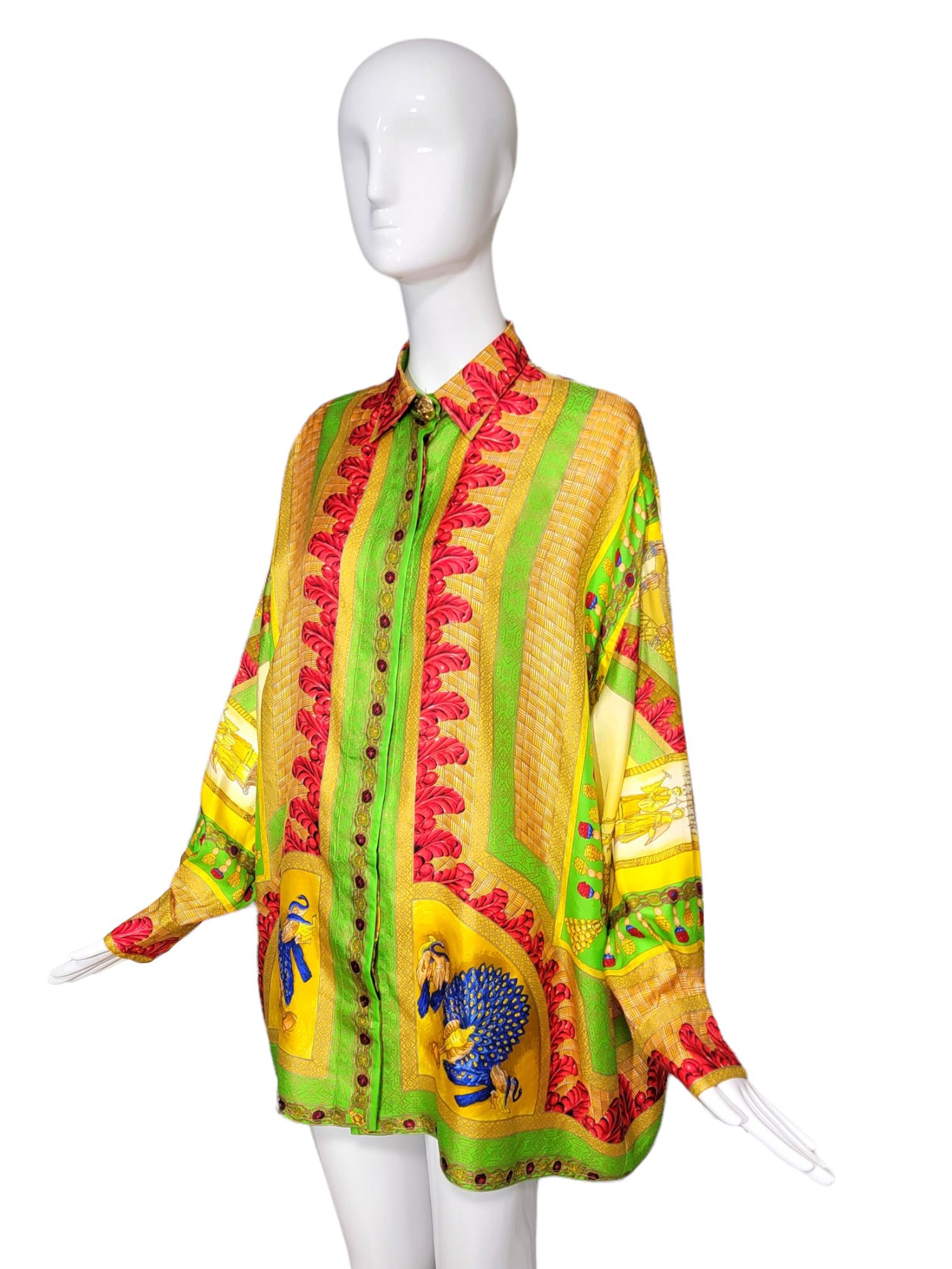 Gianni Versace Marco Polo Silk Shirt Chinese Emperor Peacocks 1992  1