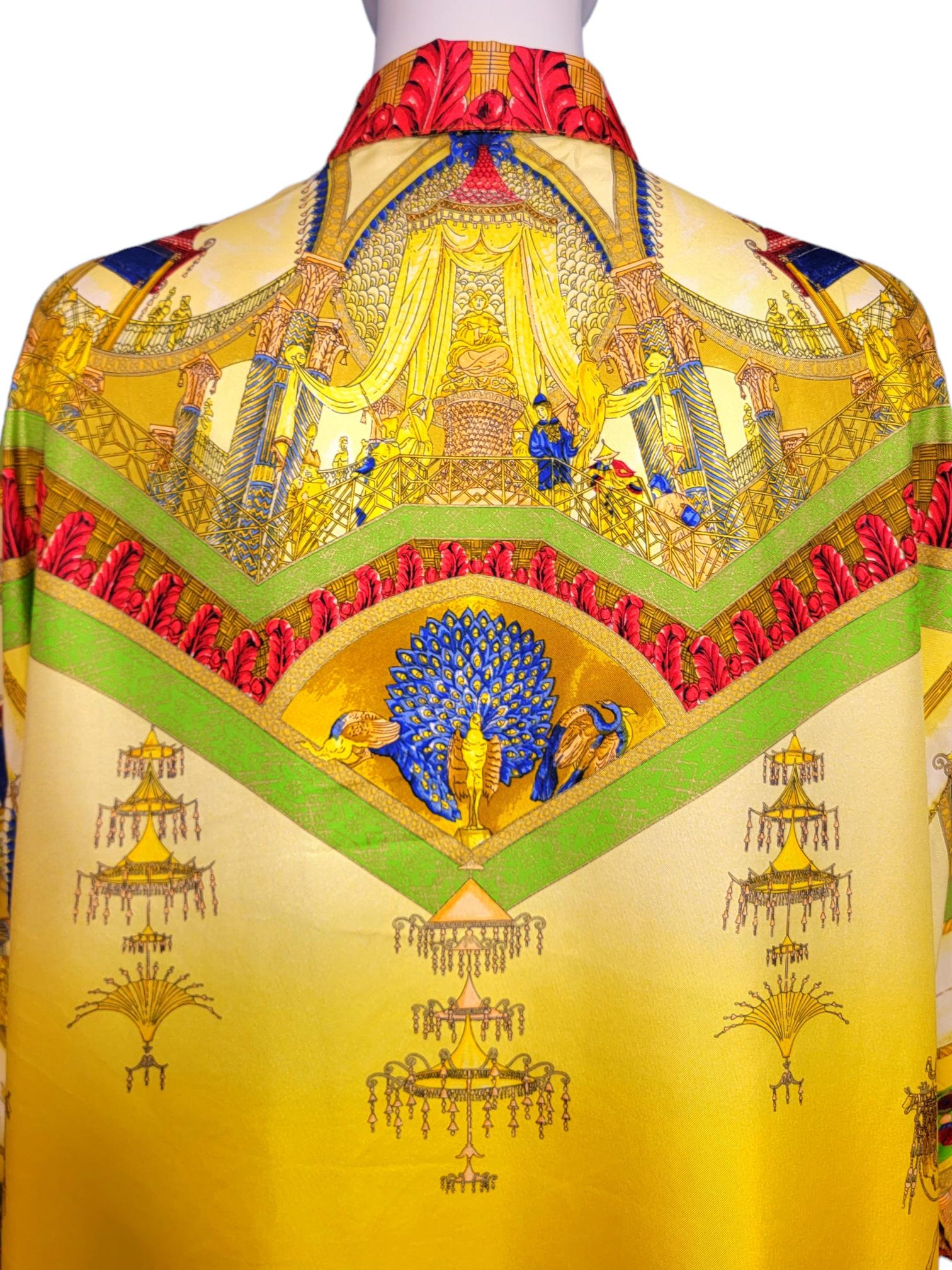 Gianni Versace Marco Polo Silk Shirt Chinese Emperor Peacocks 1992  2