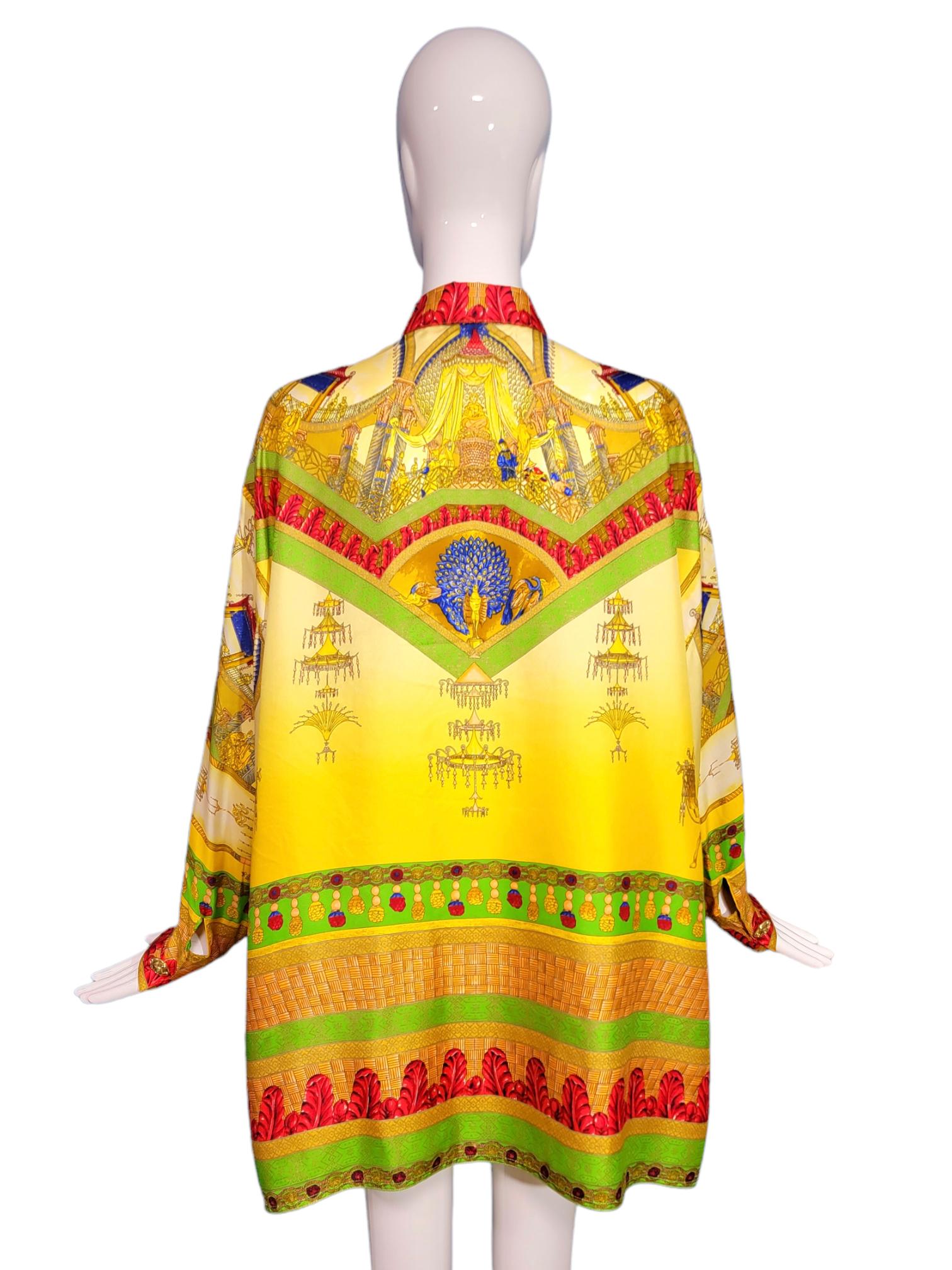 Gianni Versace Marco Polo Silk Shirt Chinese Emperor Peacocks 1992  3