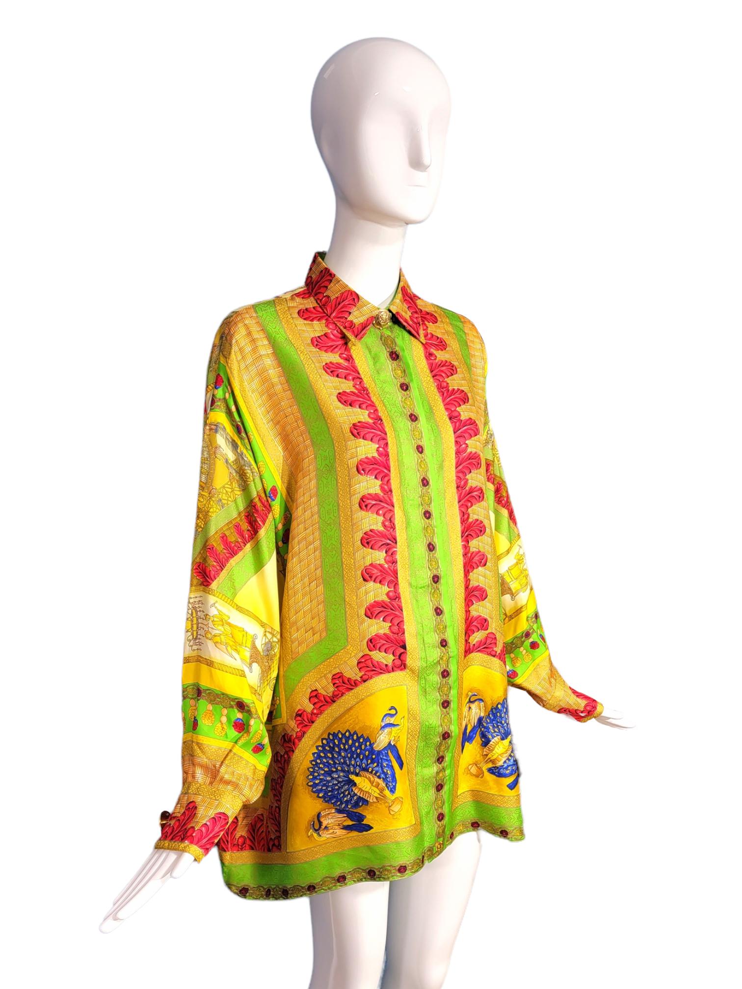 Gianni Versace Marco Polo Silk Shirt Chinese Emperor Peacocks 1992  4