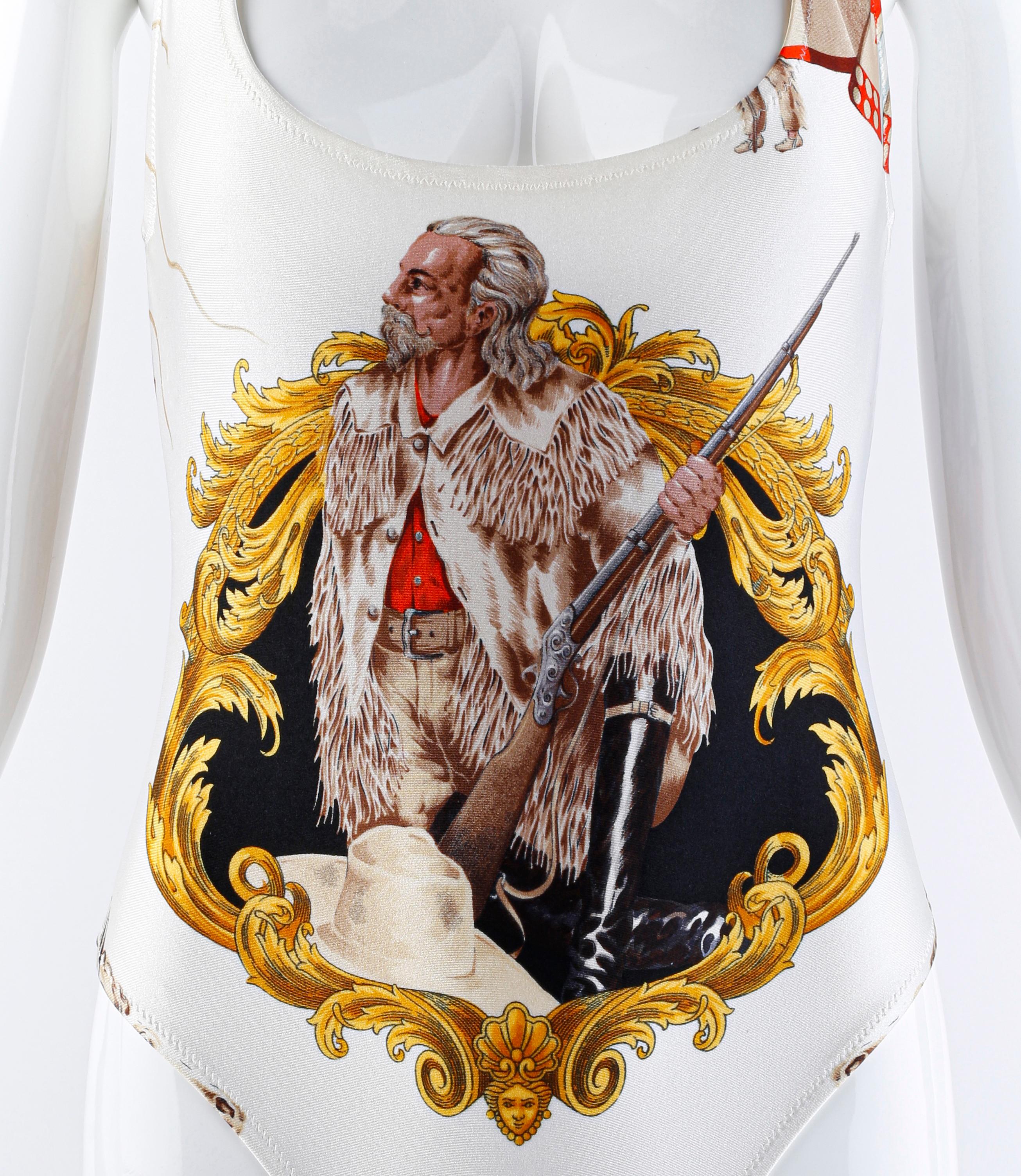 Gianni Versace Mare 1992 Buffalo Bill Native American Theme Swimsuit Bodysuit 44 For Sale 1