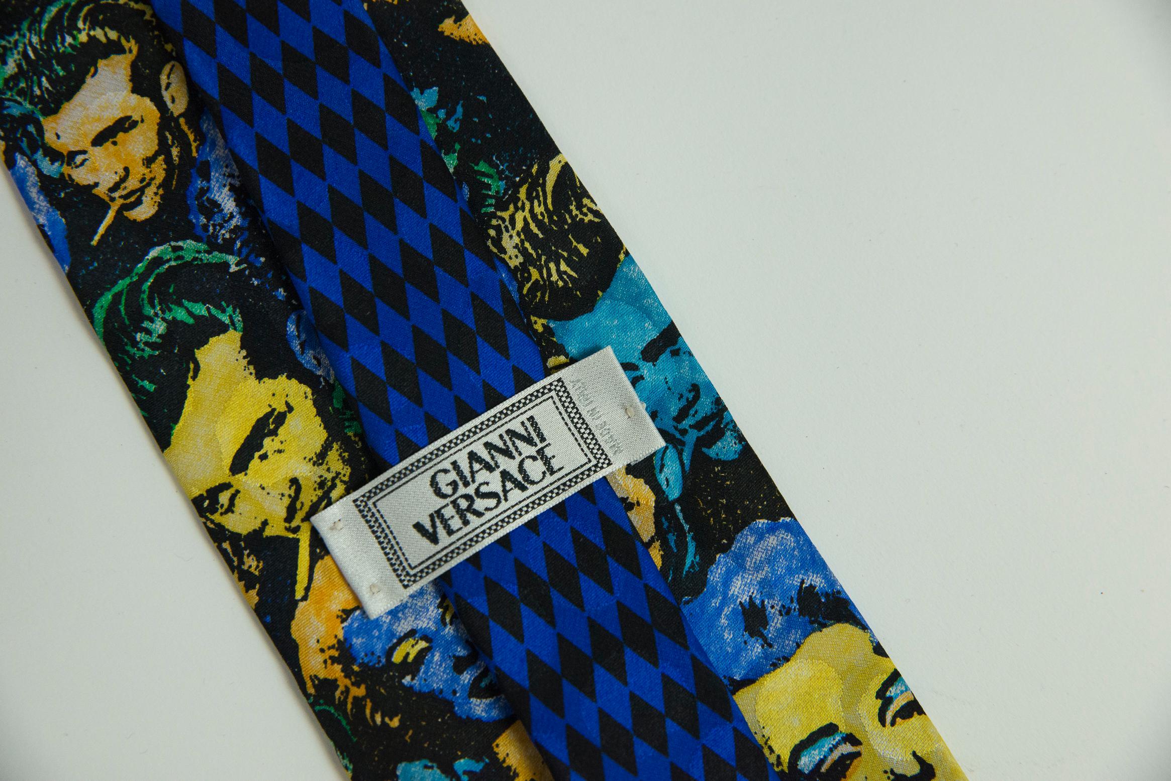 Gianni Versace Marilyn & James Dean Print Silk Neck Tie For Sale 4