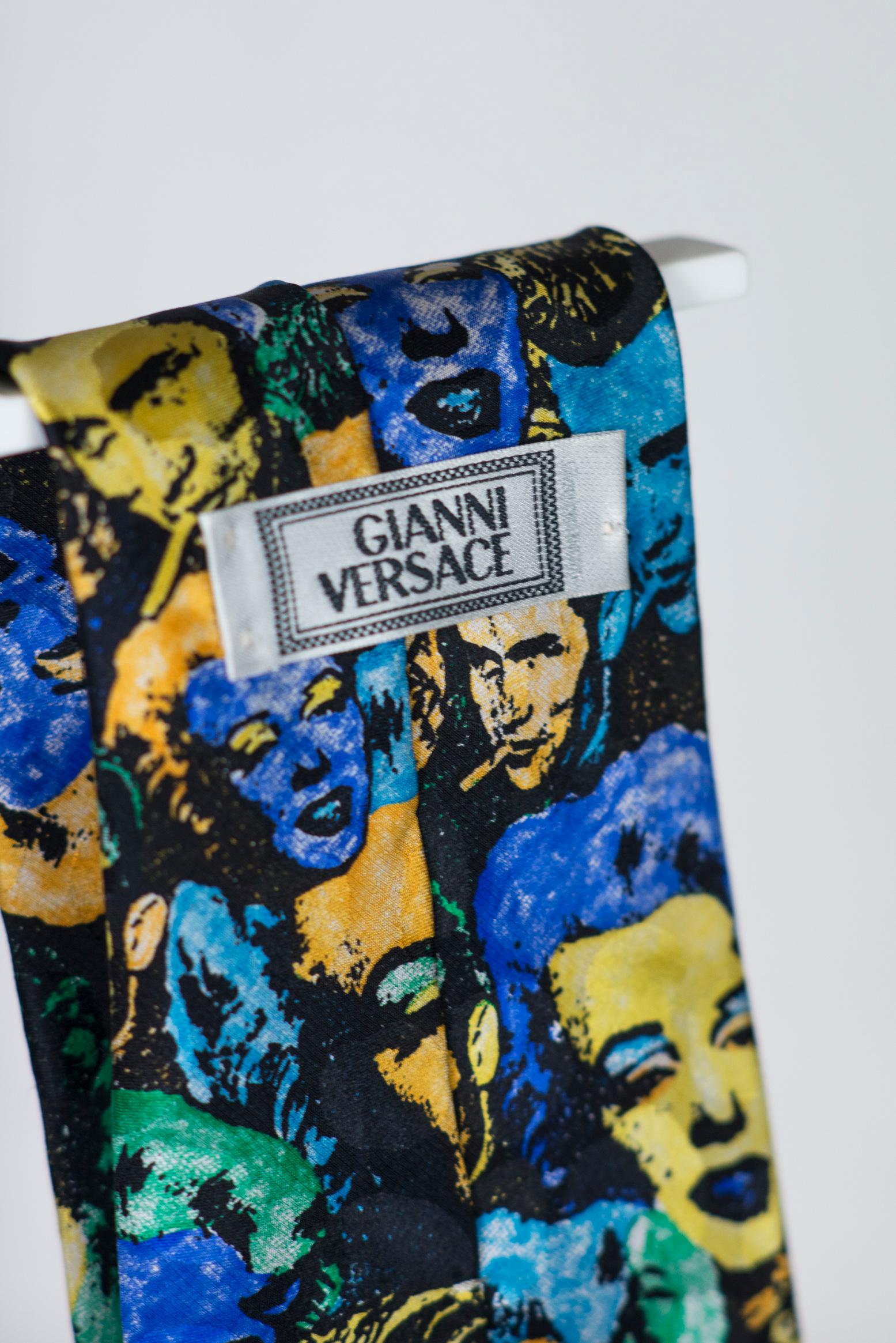 Gianni Versace Marilyn & James Dean Print Silk Neck Tie For Sale 5