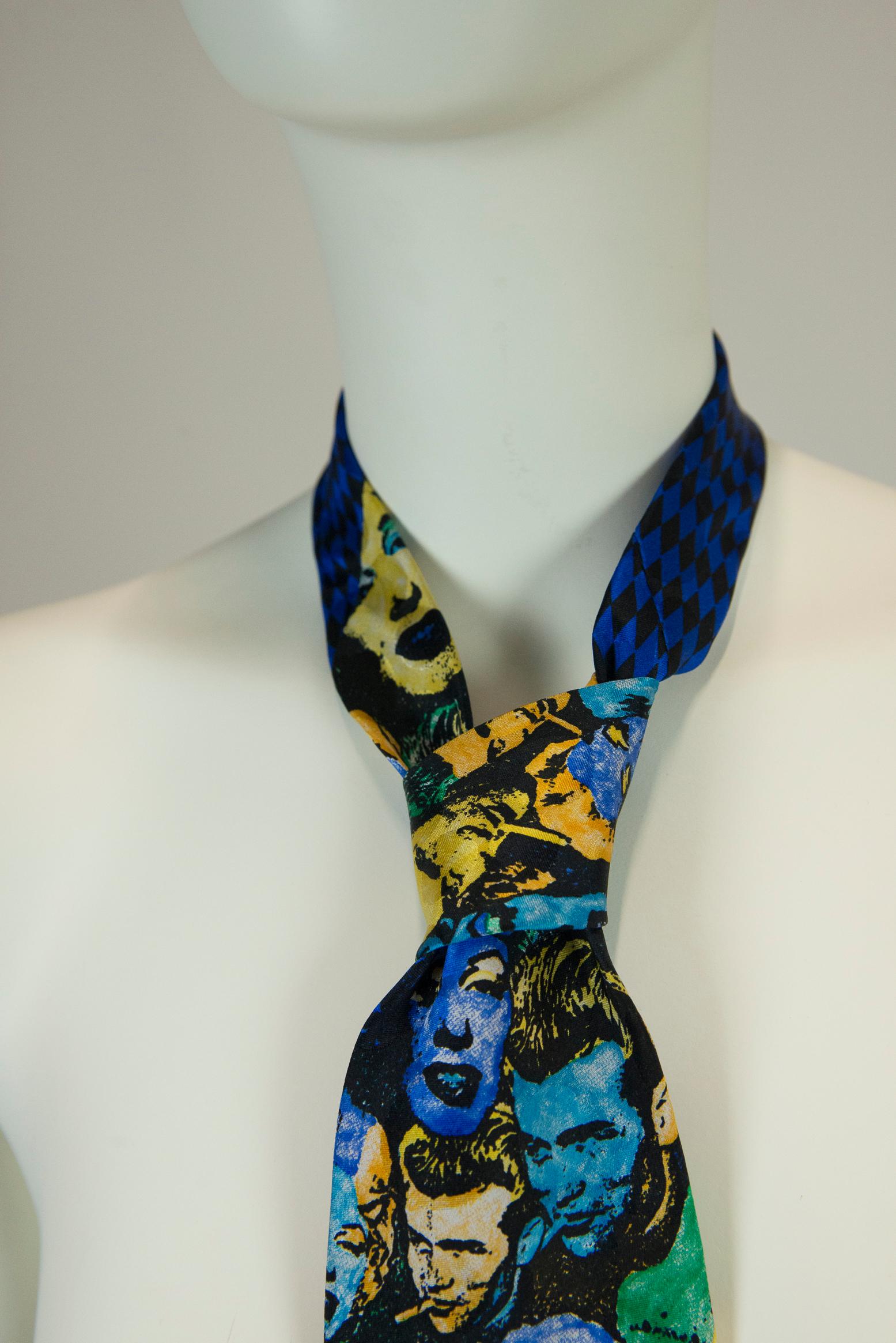 Women's or Men's Gianni Versace Marilyn & James Dean Print Silk Neck Tie For Sale