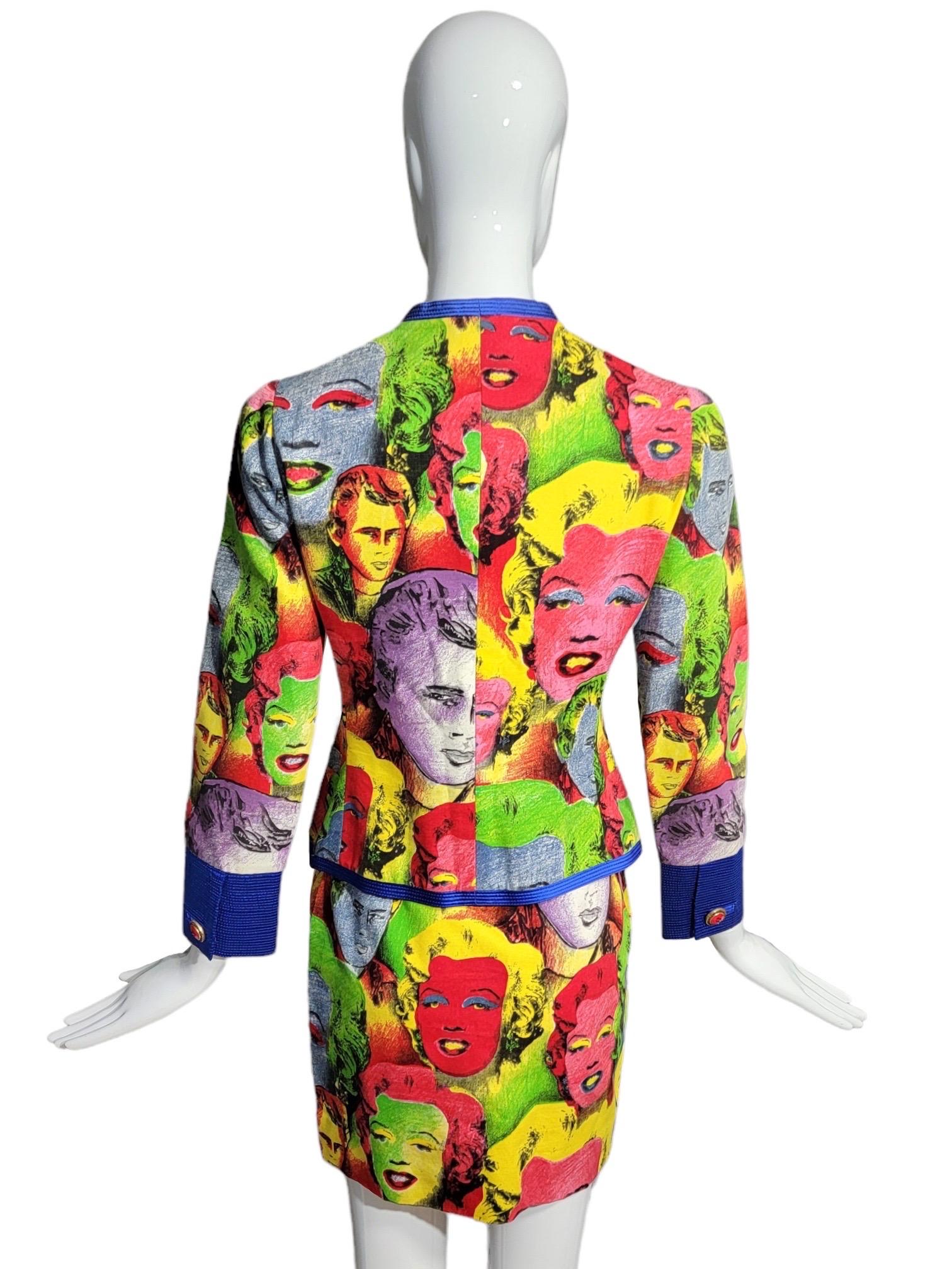  S/S 1991 Gianni Versace Marilyn Monroe Pop Art Warhol Skirt Suit For Sale 5