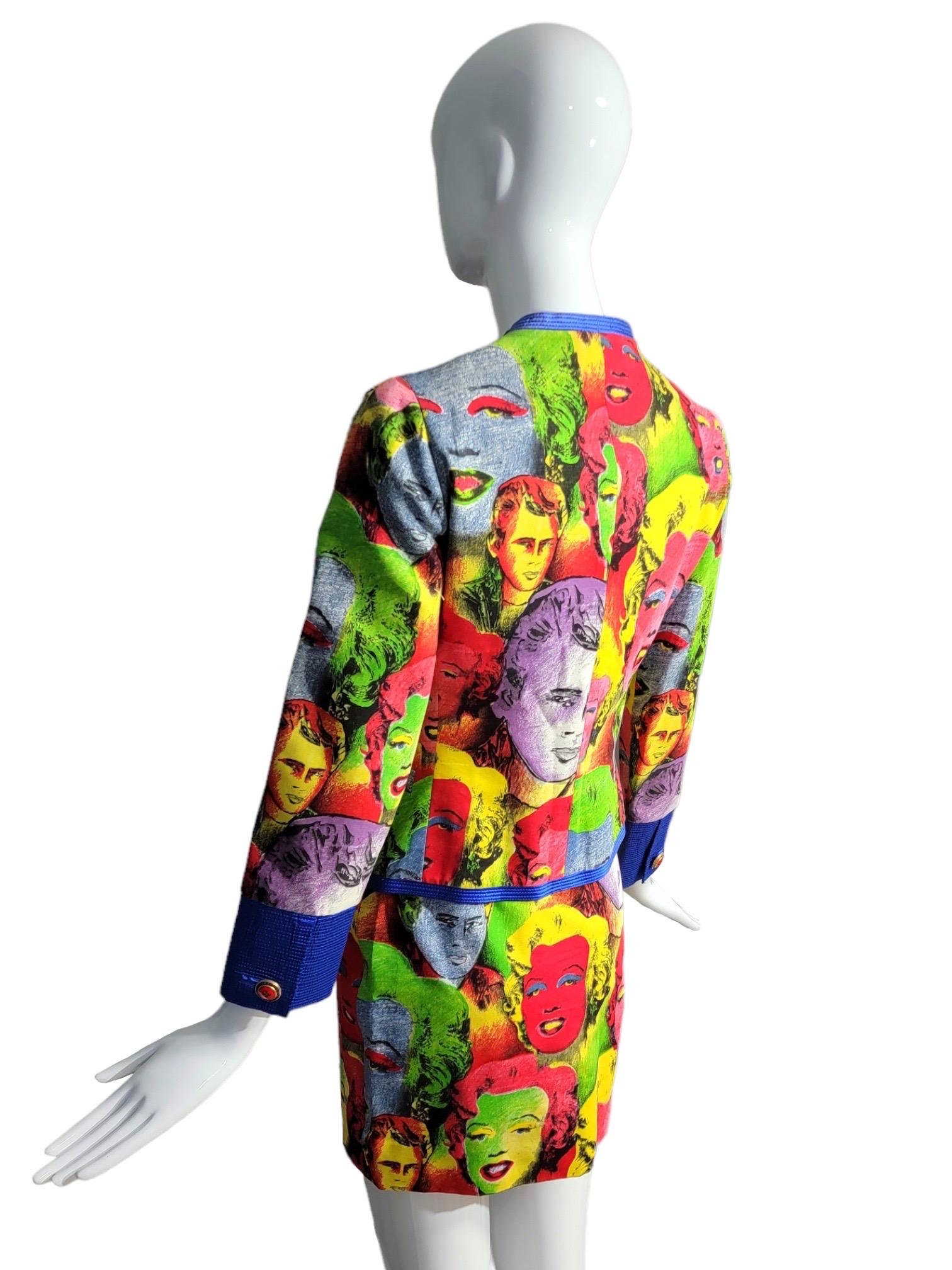  S/S 1991 Gianni Versace Marilyn Monroe Pop Art Warhol Skirt Suit For Sale 7
