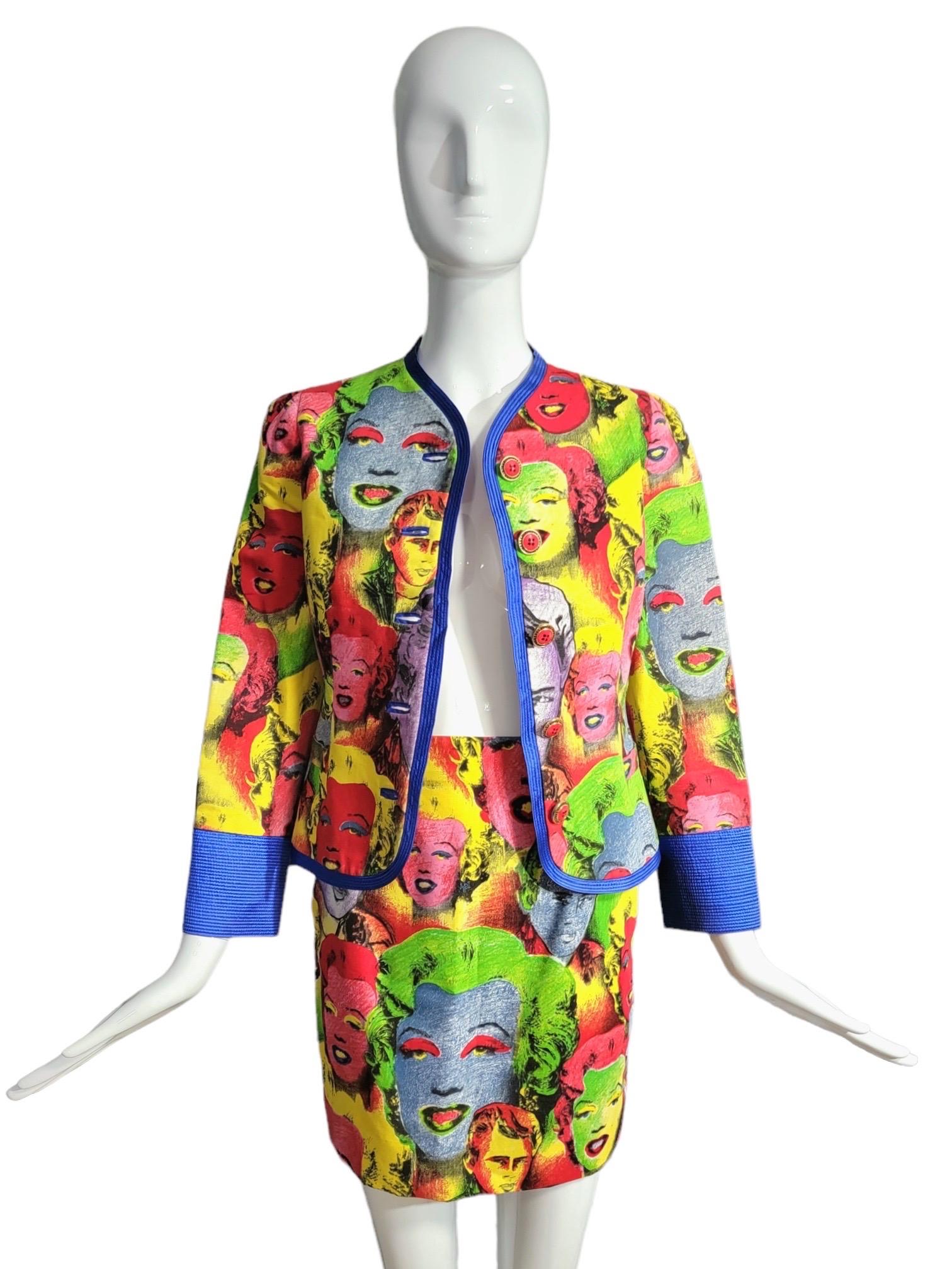  S/S 1991 Gianni Versace Marilyn Monroe Pop Art Warhol Skirt Suit For Sale 4