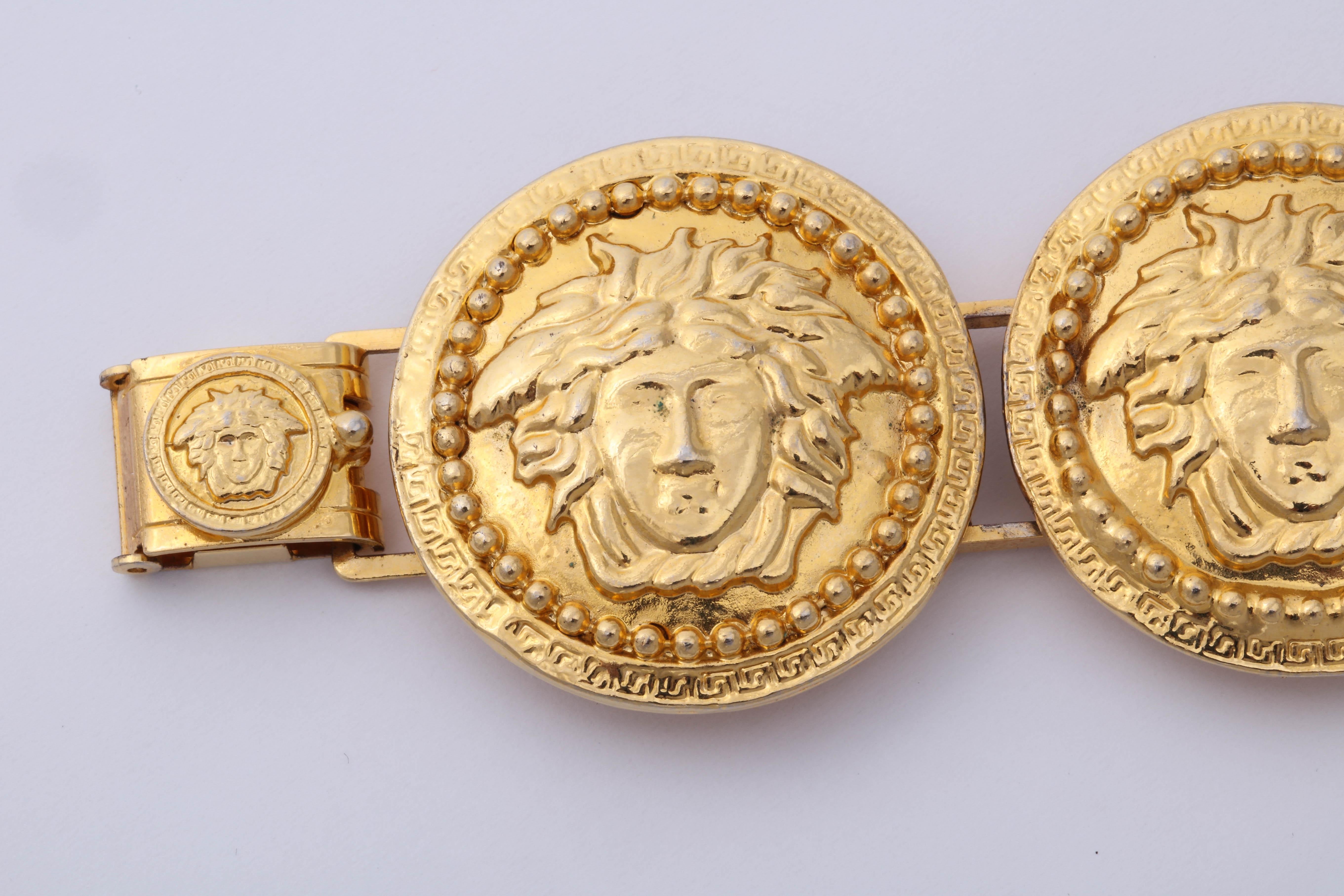 Women's or Men's Gianni Versace Massive Gold Toned Bracelet With 5 Medusas For Sale
