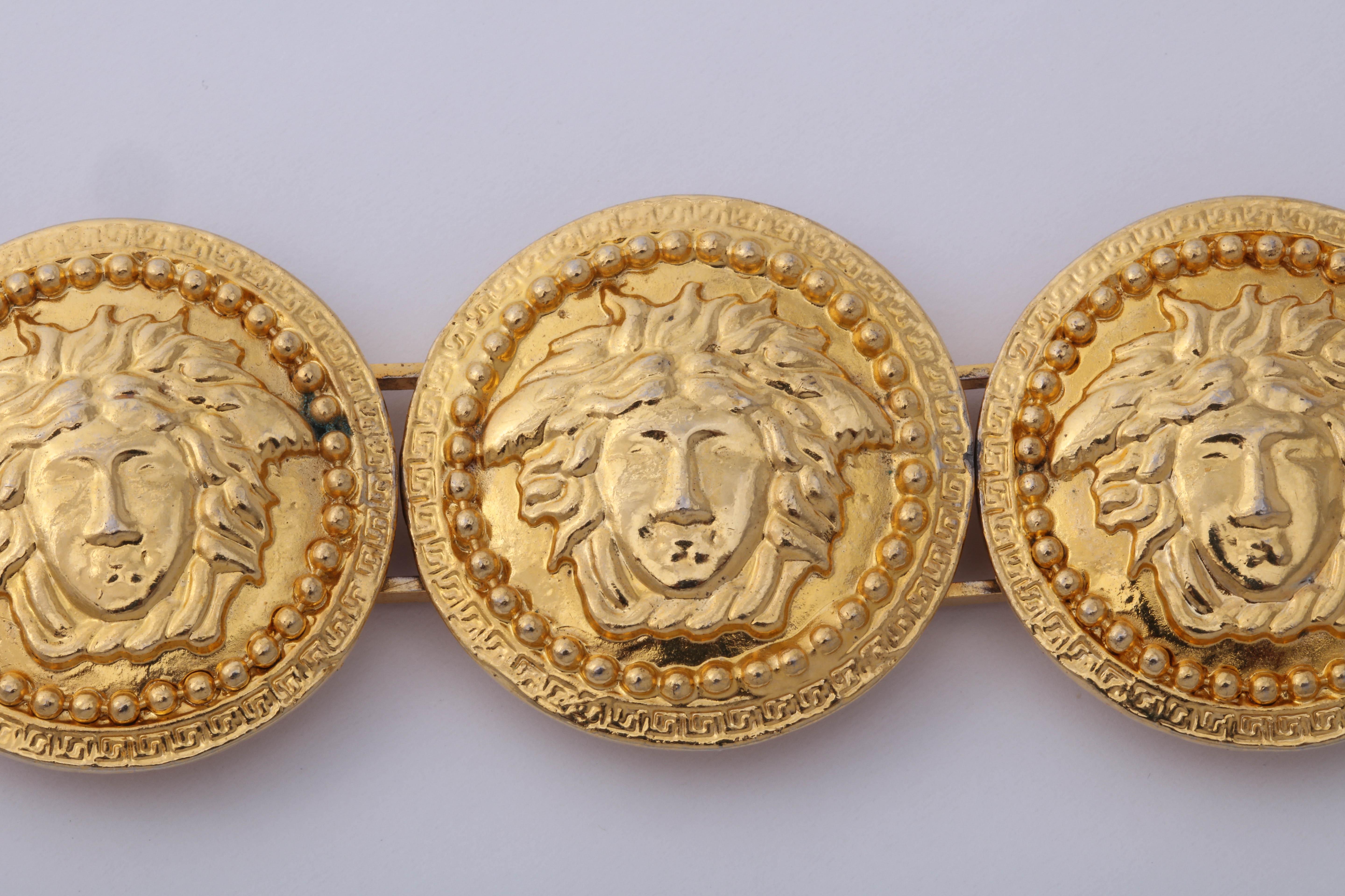 Gianni Versace Massive Gold Toned Bracelet With 5 Medusas For Sale 1