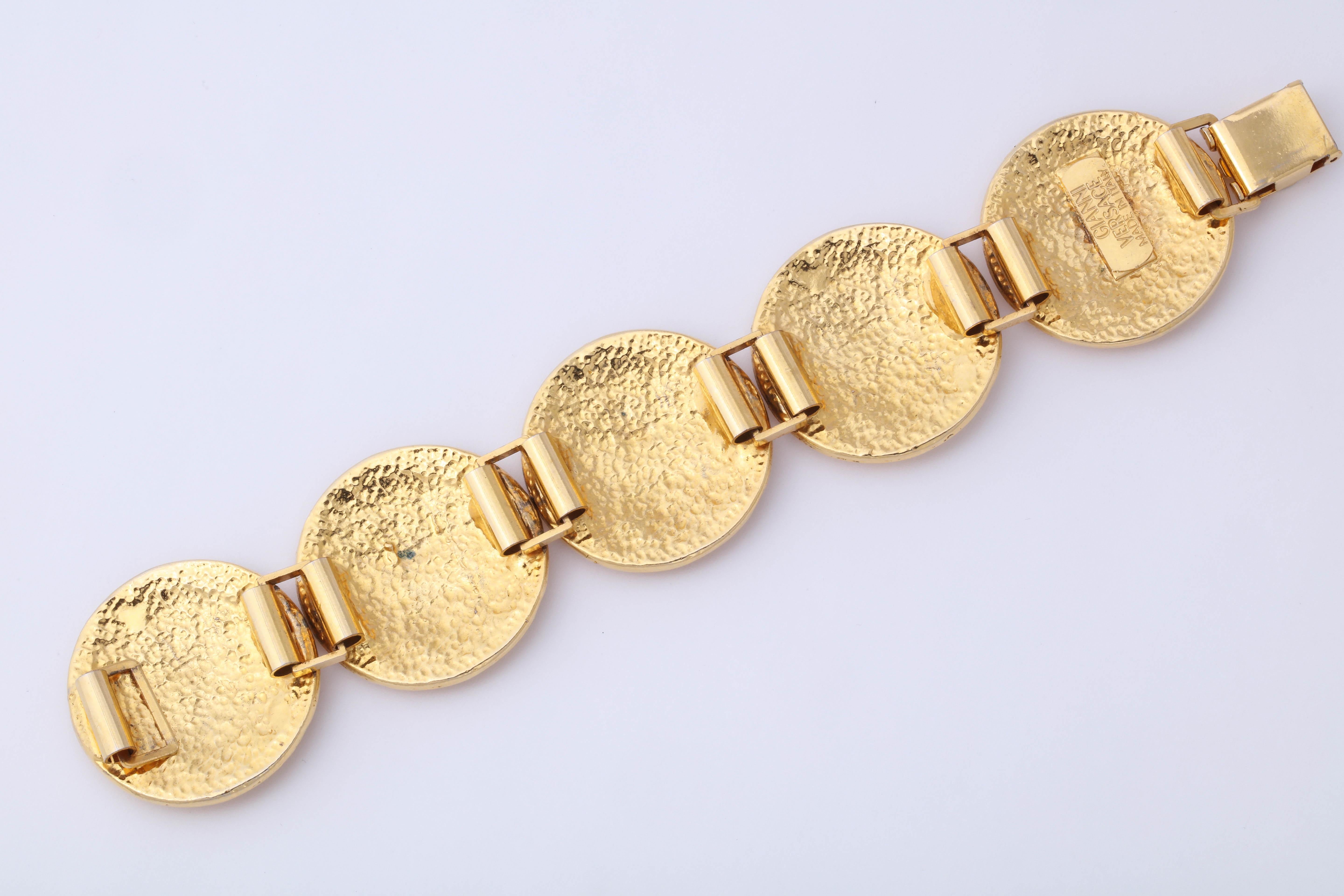 Gianni Versace Massive Gold Toned Bracelet With 5 Medusas For Sale 2