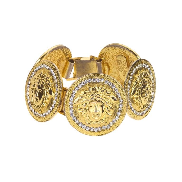 Gianni Versace Massive Medusa Bracelet With Rhinestones In Good Condition For Sale In Chicago, IL